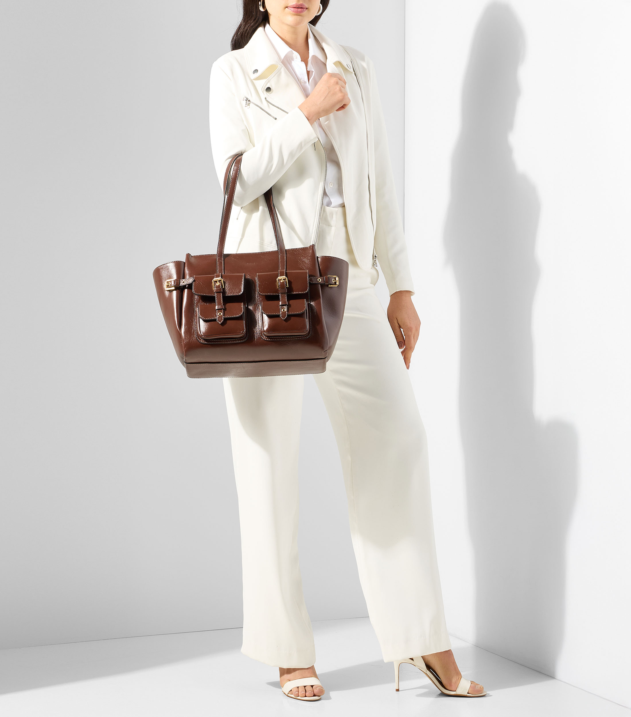 Bolsa tote café en piel Trentino lisa Mujer