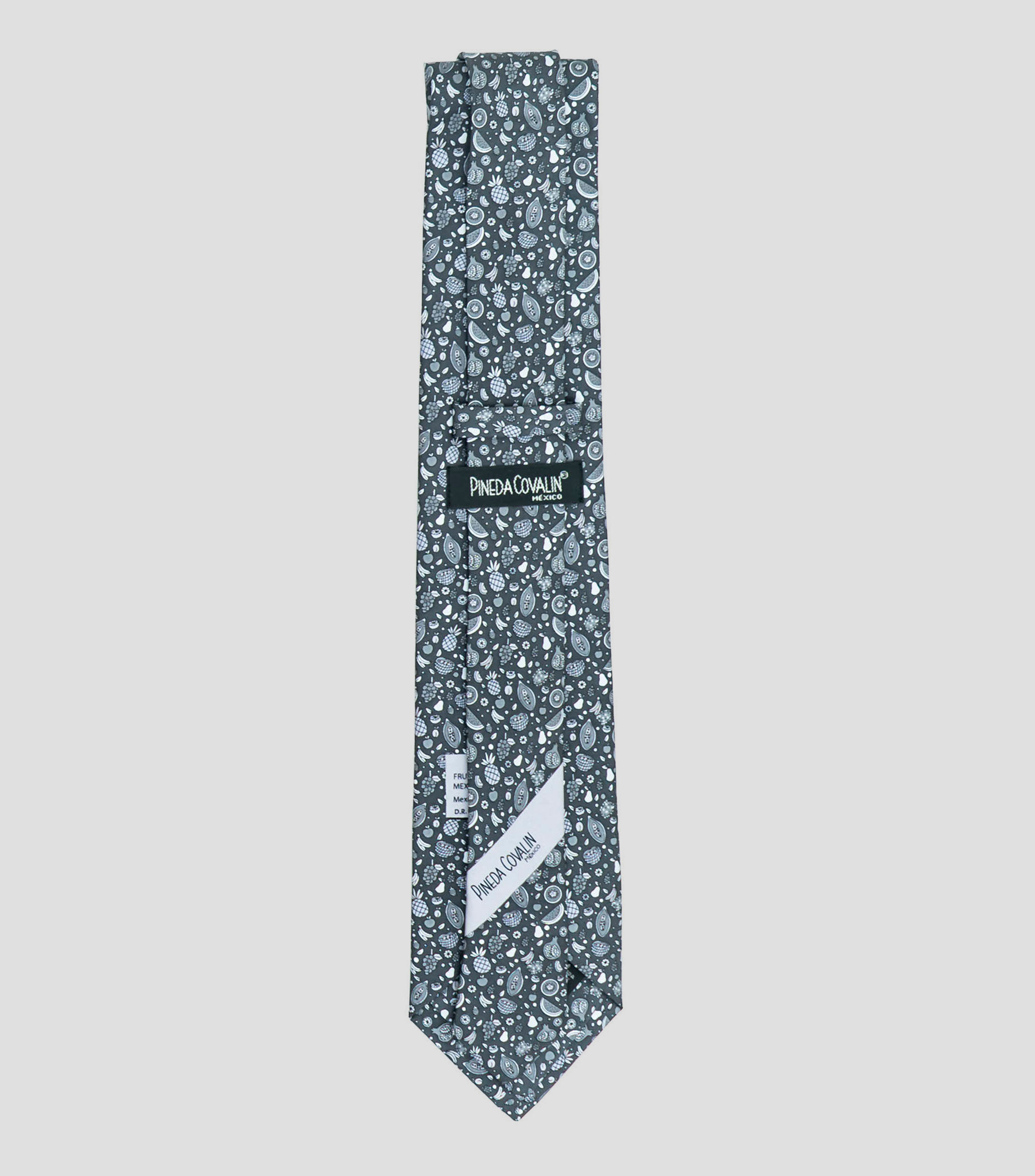 Corbata ancha de seda gris con frutas