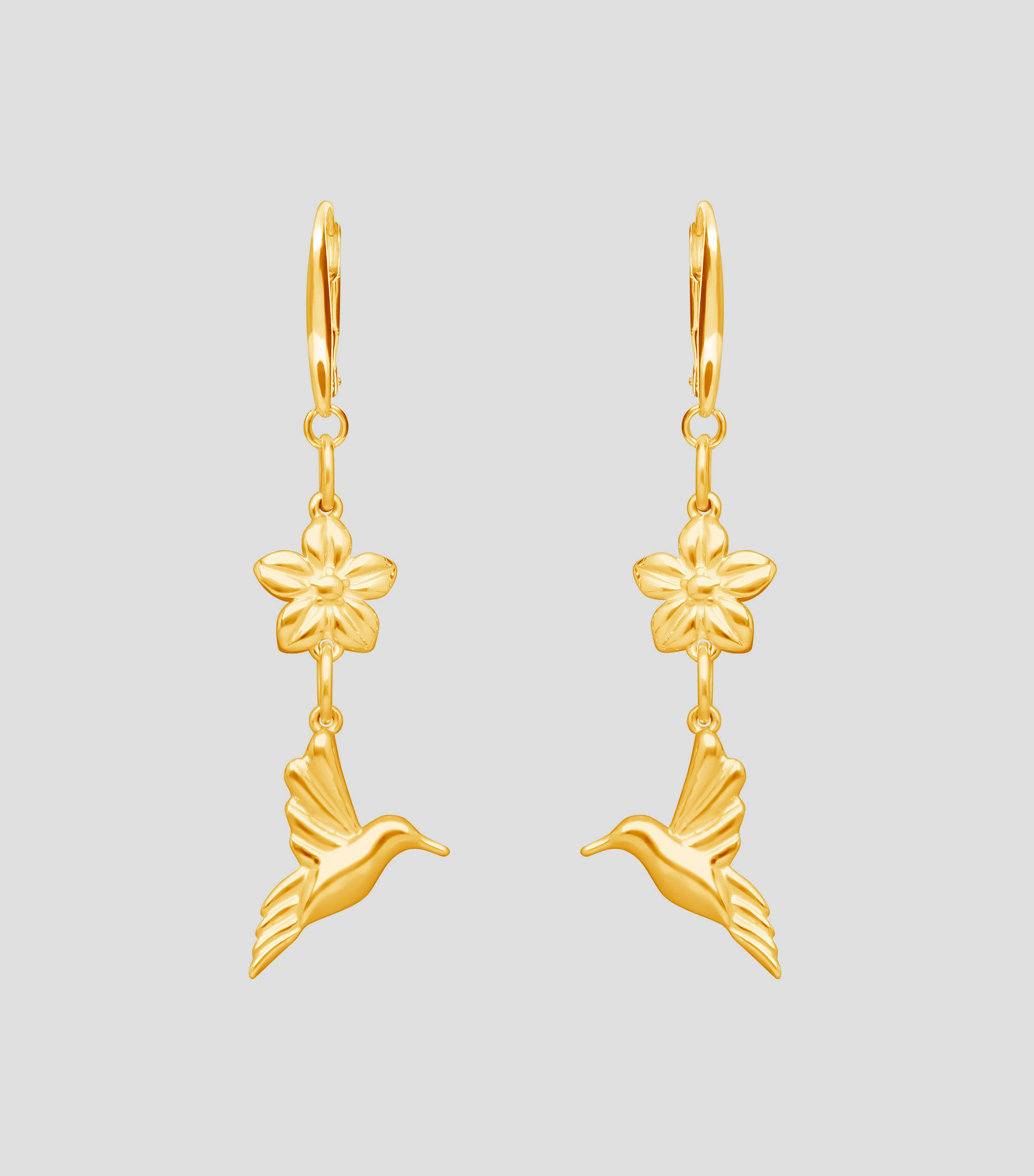 Aretes con flor y colibrí Mujer