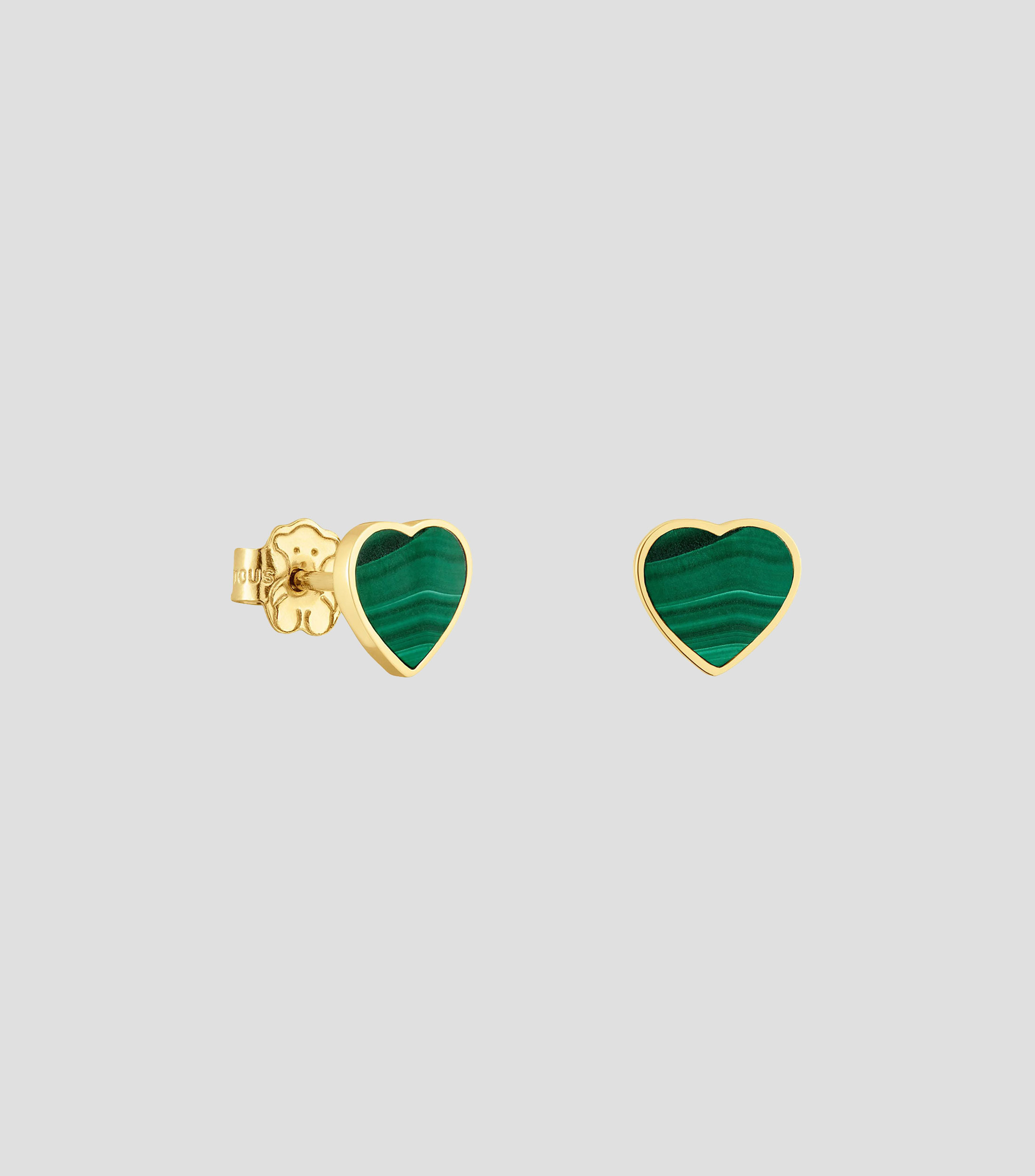 Aretes en oro amarillo 14 kilates con malaquita XXS Mujer