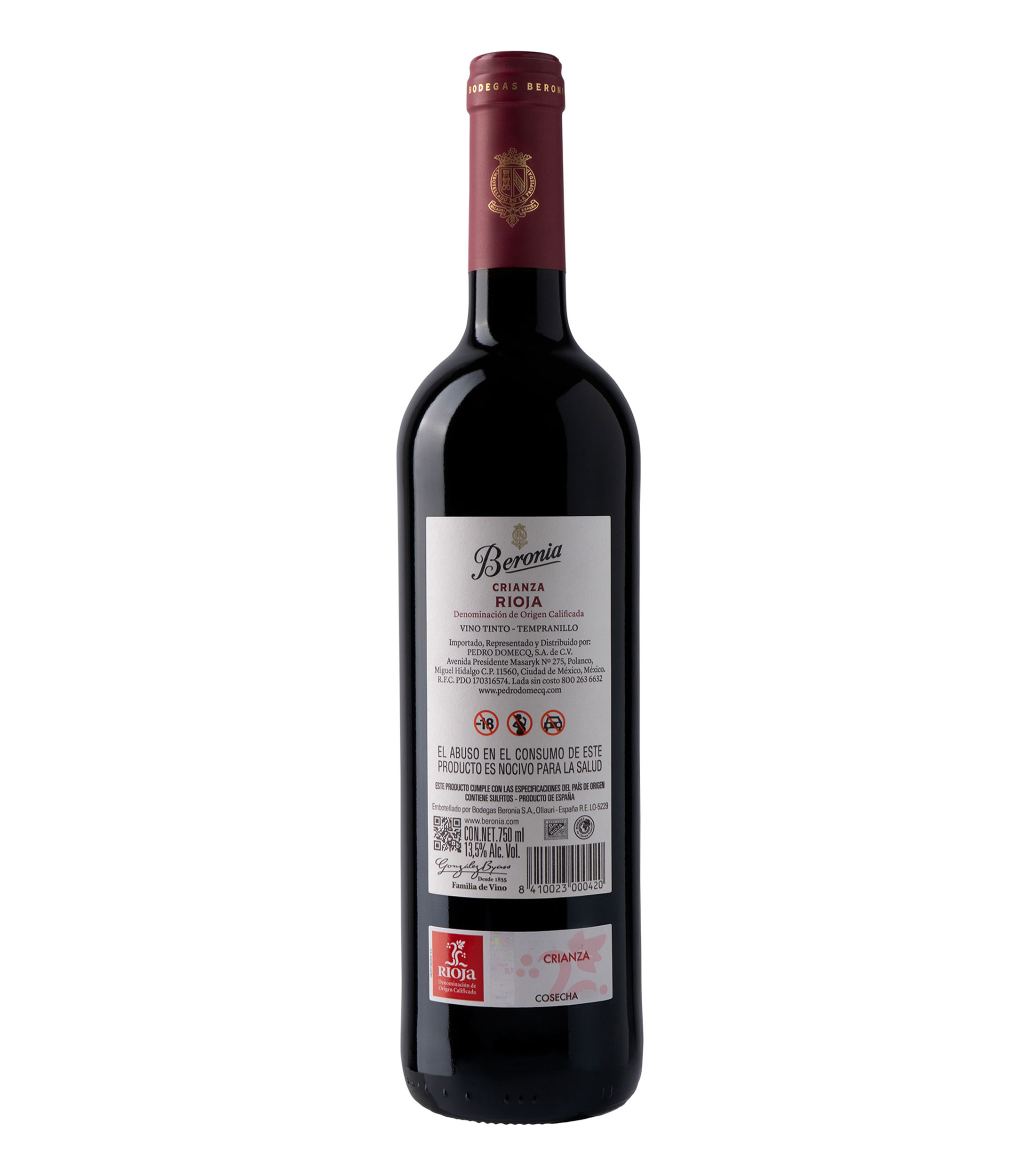 Vino Tinto Tempranillo Crianza, 750 ml