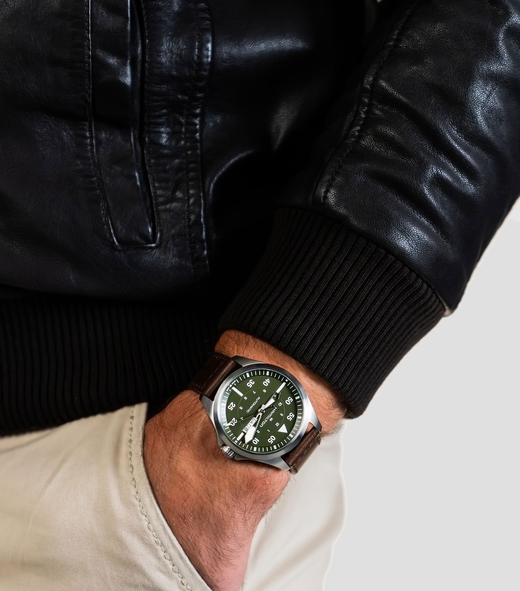 Reloj Unisex casual Khaki Aviation plateado, cafe