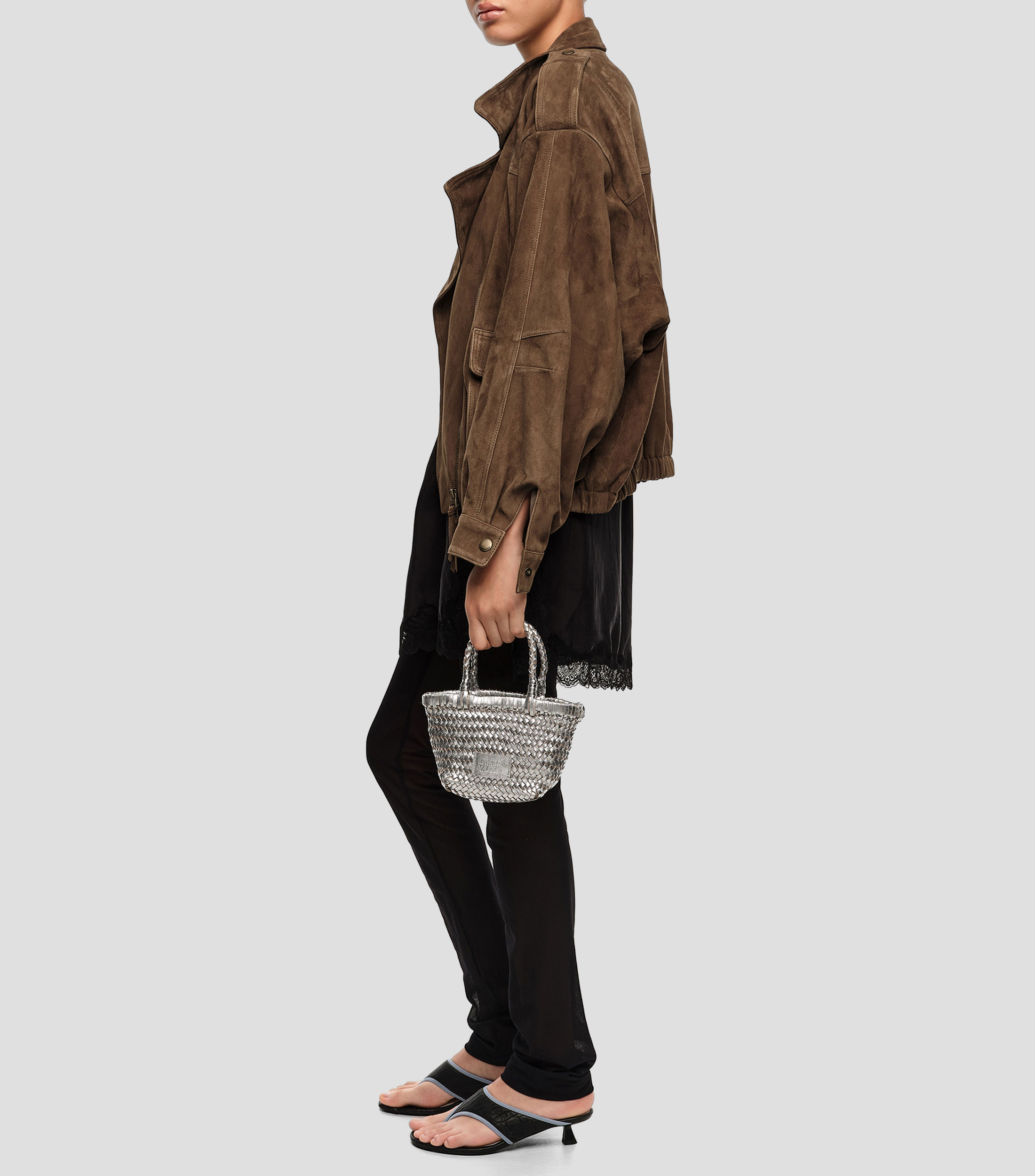 Bolso mini trenzado piel plata Mujer