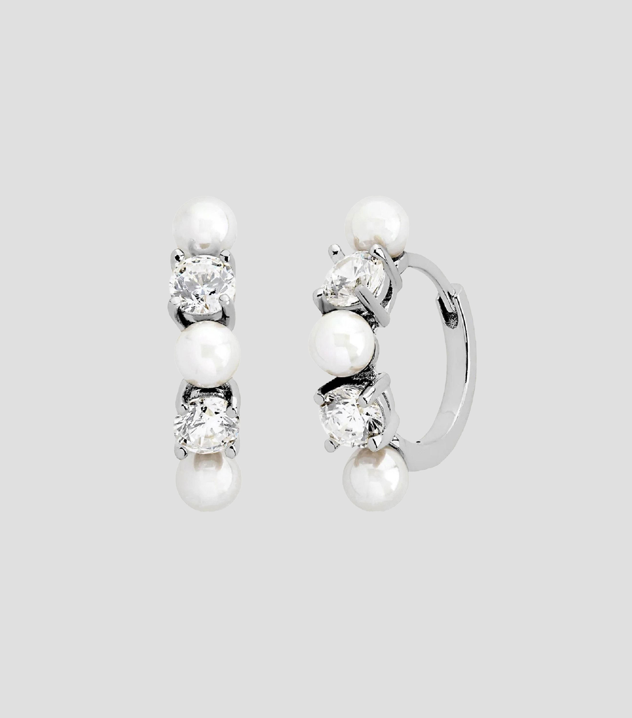 Aretes en Plata con zirconias y perlas Mujer