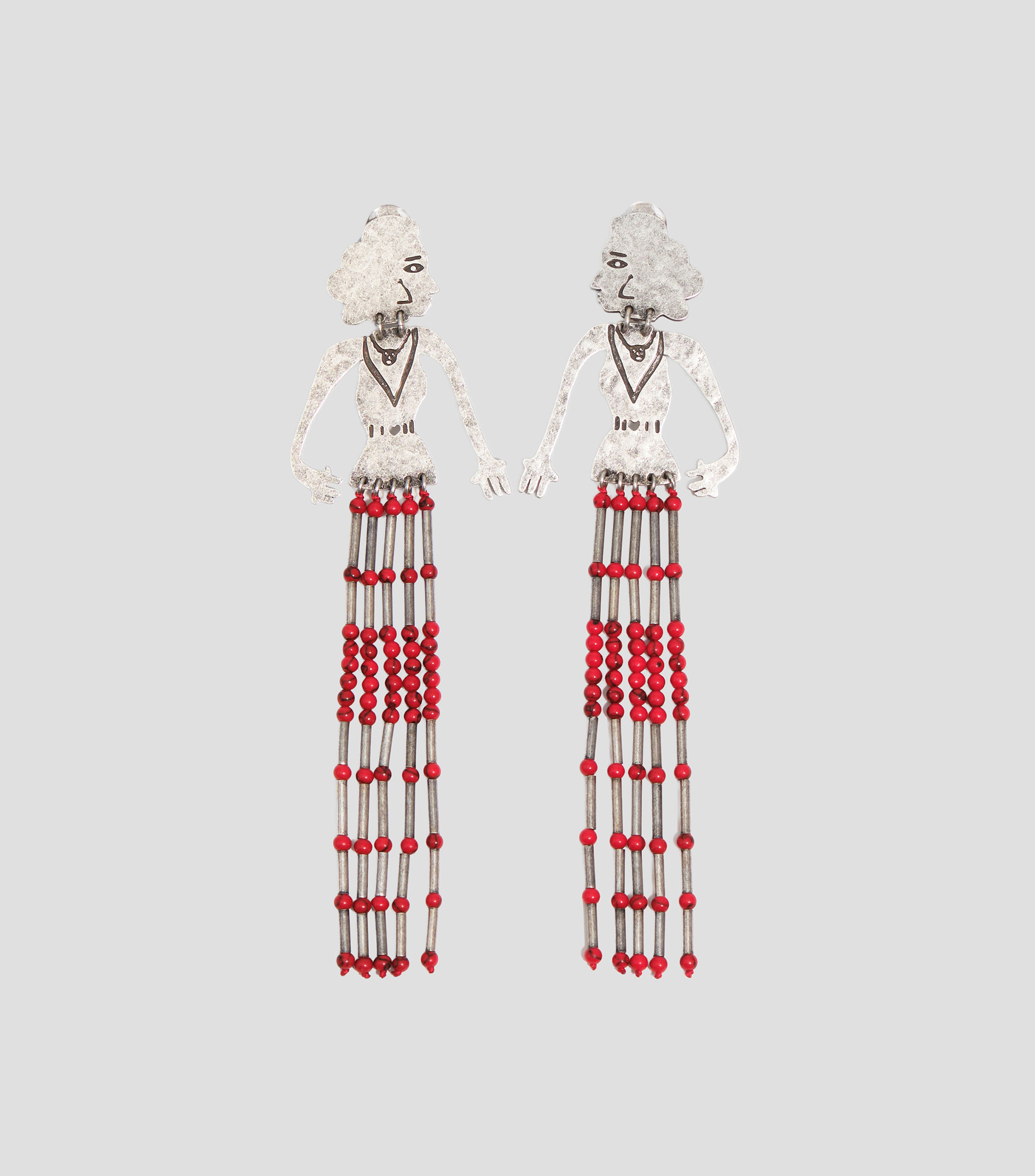 Aretes siluetas metal y piedras plateado envejecido Mujer