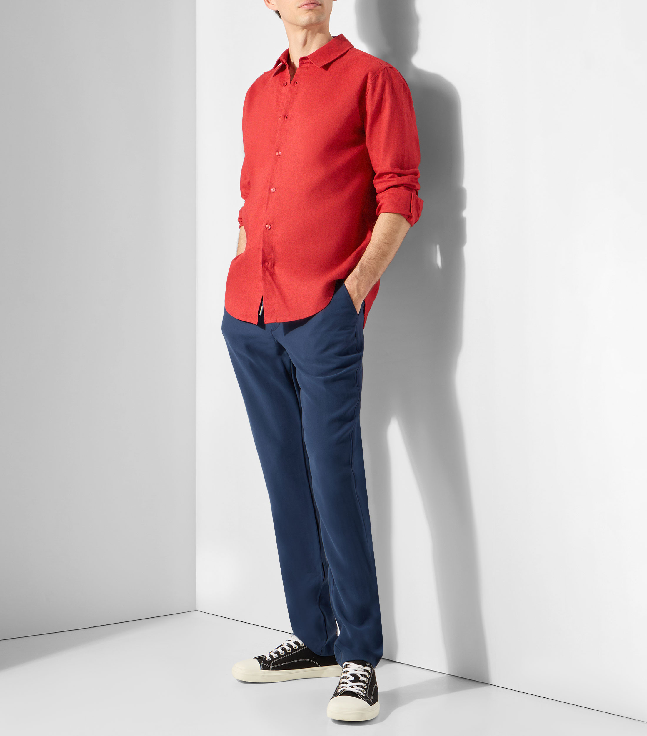 Camisa lisa con manga larga Hombre