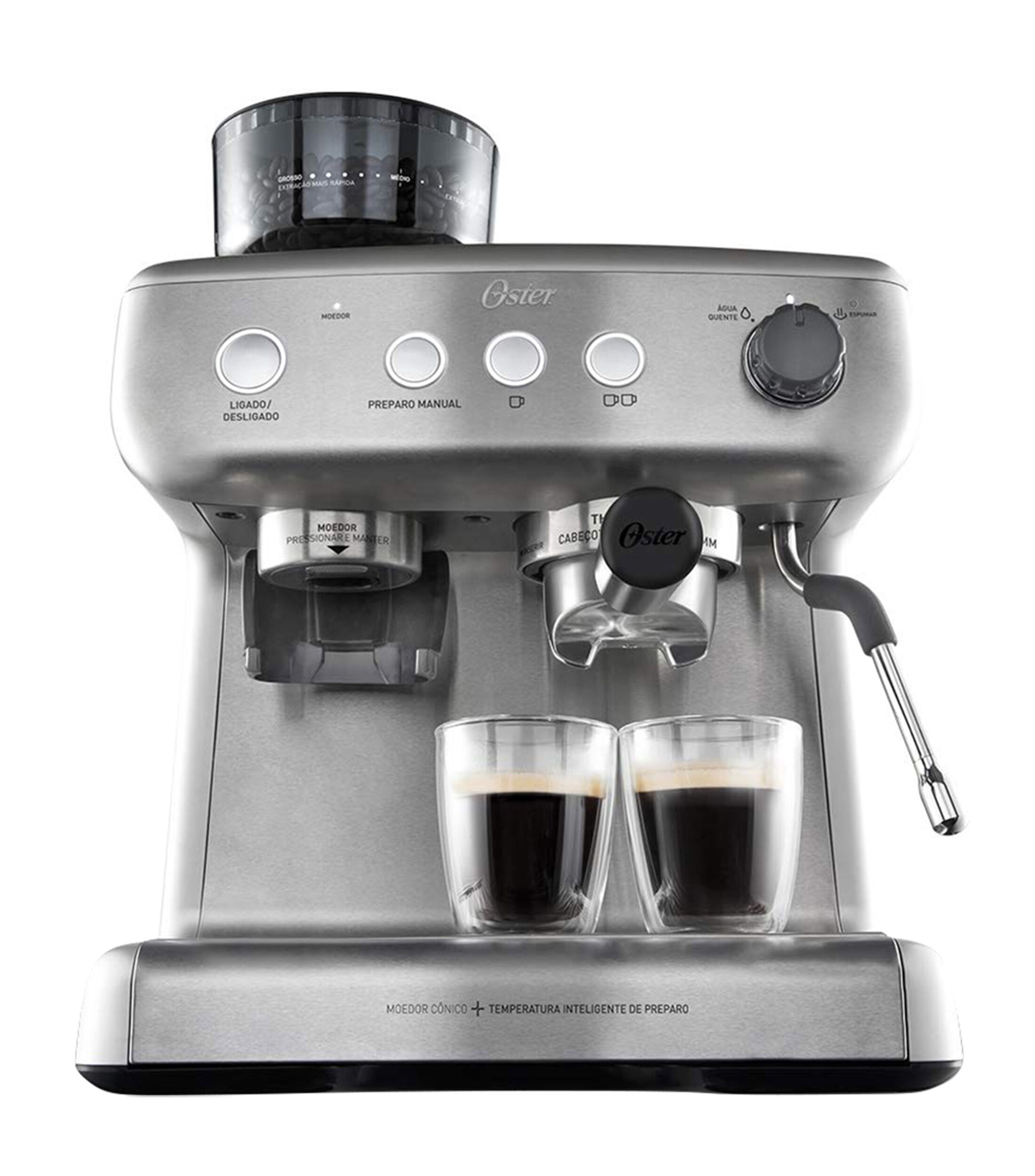 Oster Cafetera Semiautomática Espresso con Molino 2 Tazas Inoxidable - El  Palacio de Hierro