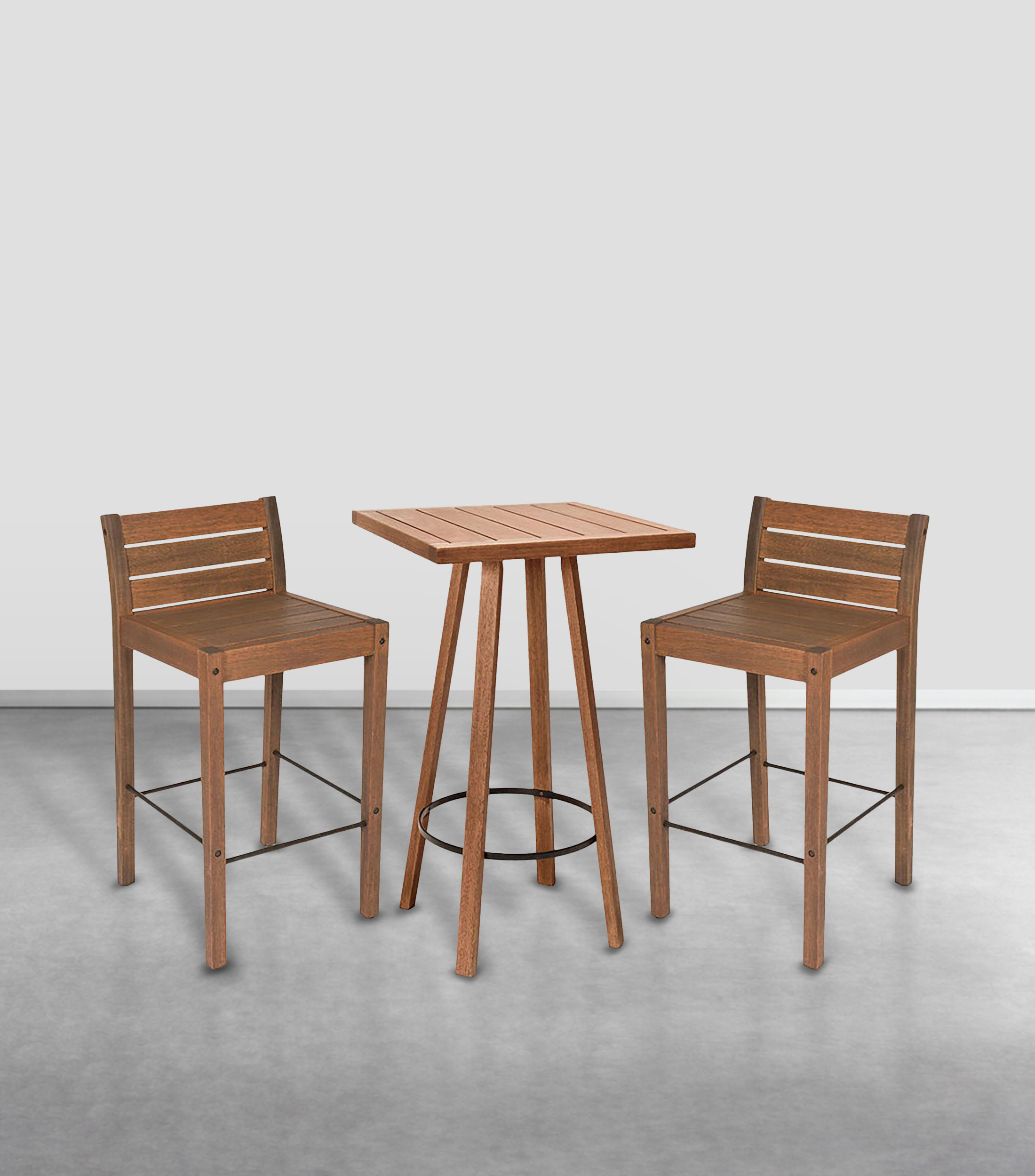 Mesa Bistró y 2 Bancos Altos para exterior en madera