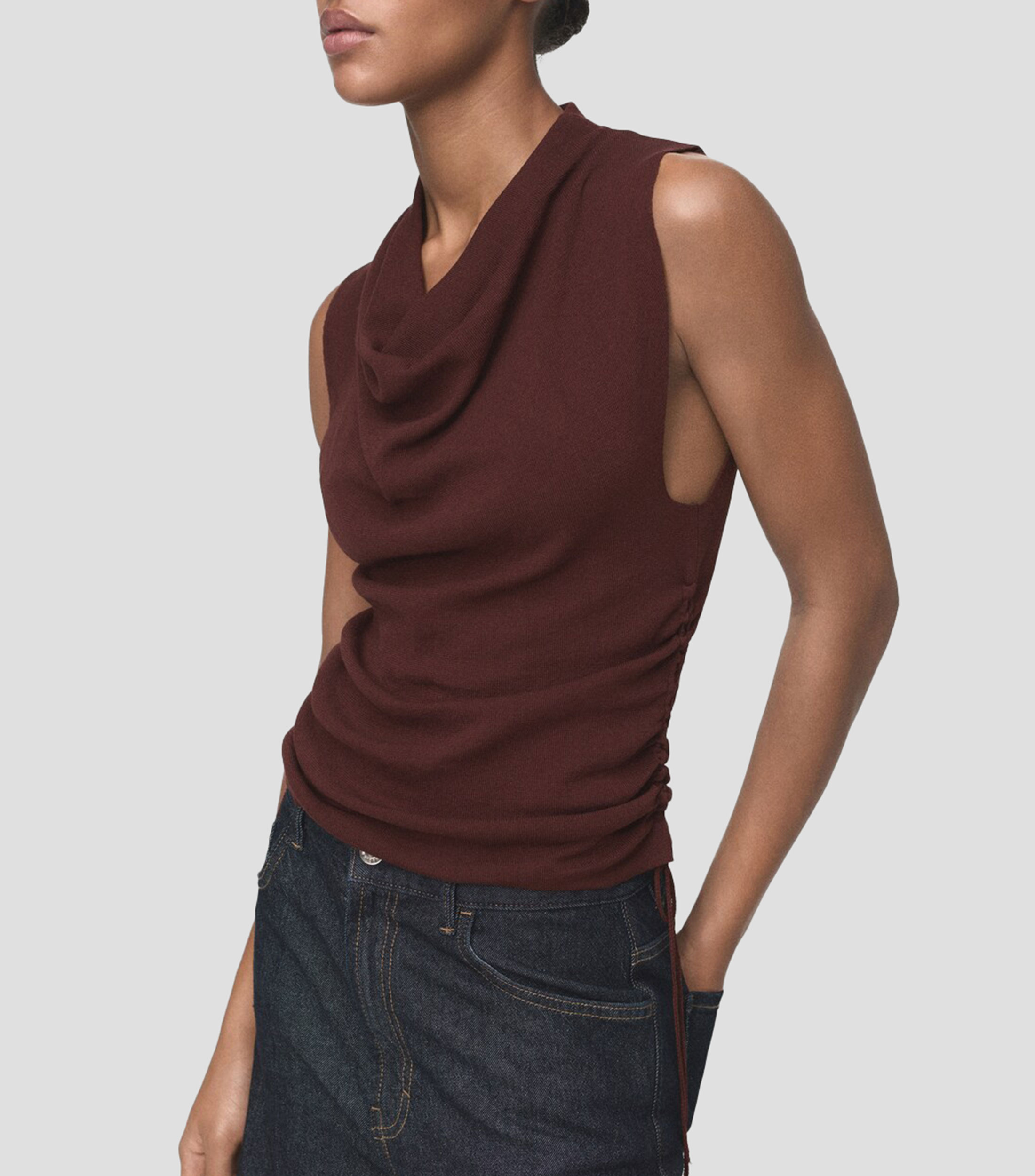 Top drapeado sin mangas Mujer