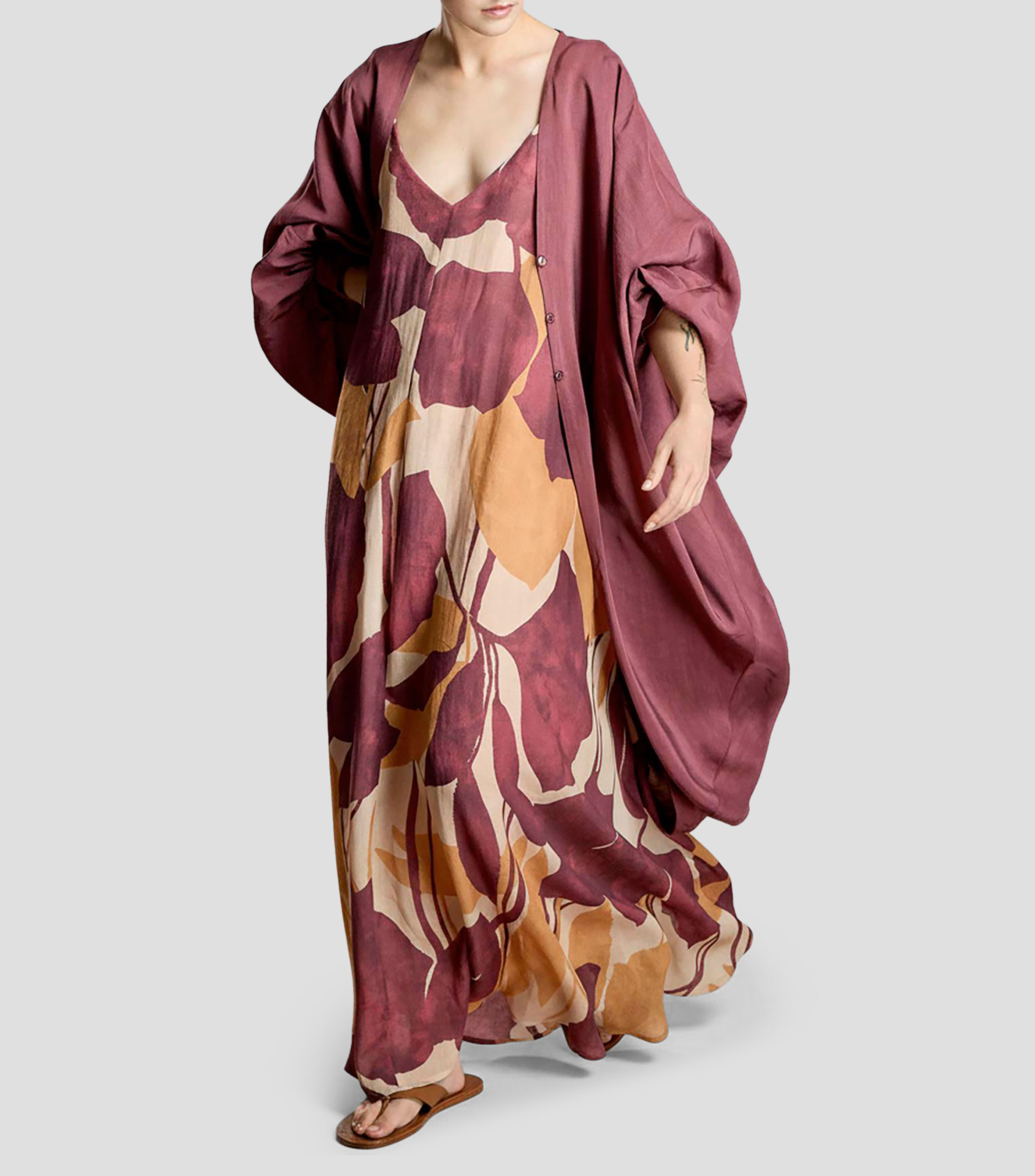 Kaftan liso manga 3/4 Mujer