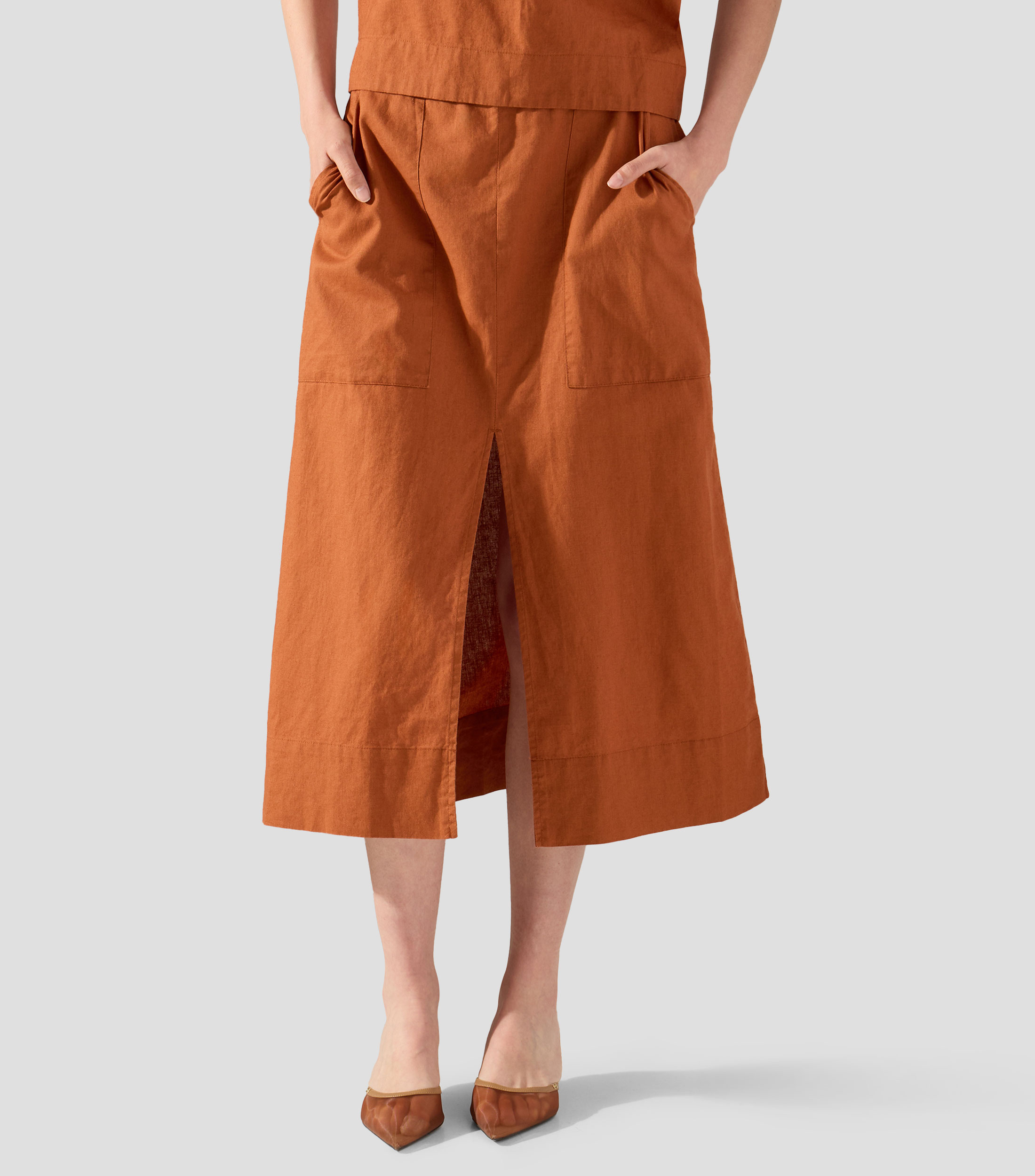Falda midi de corte recto lisa Mujer
