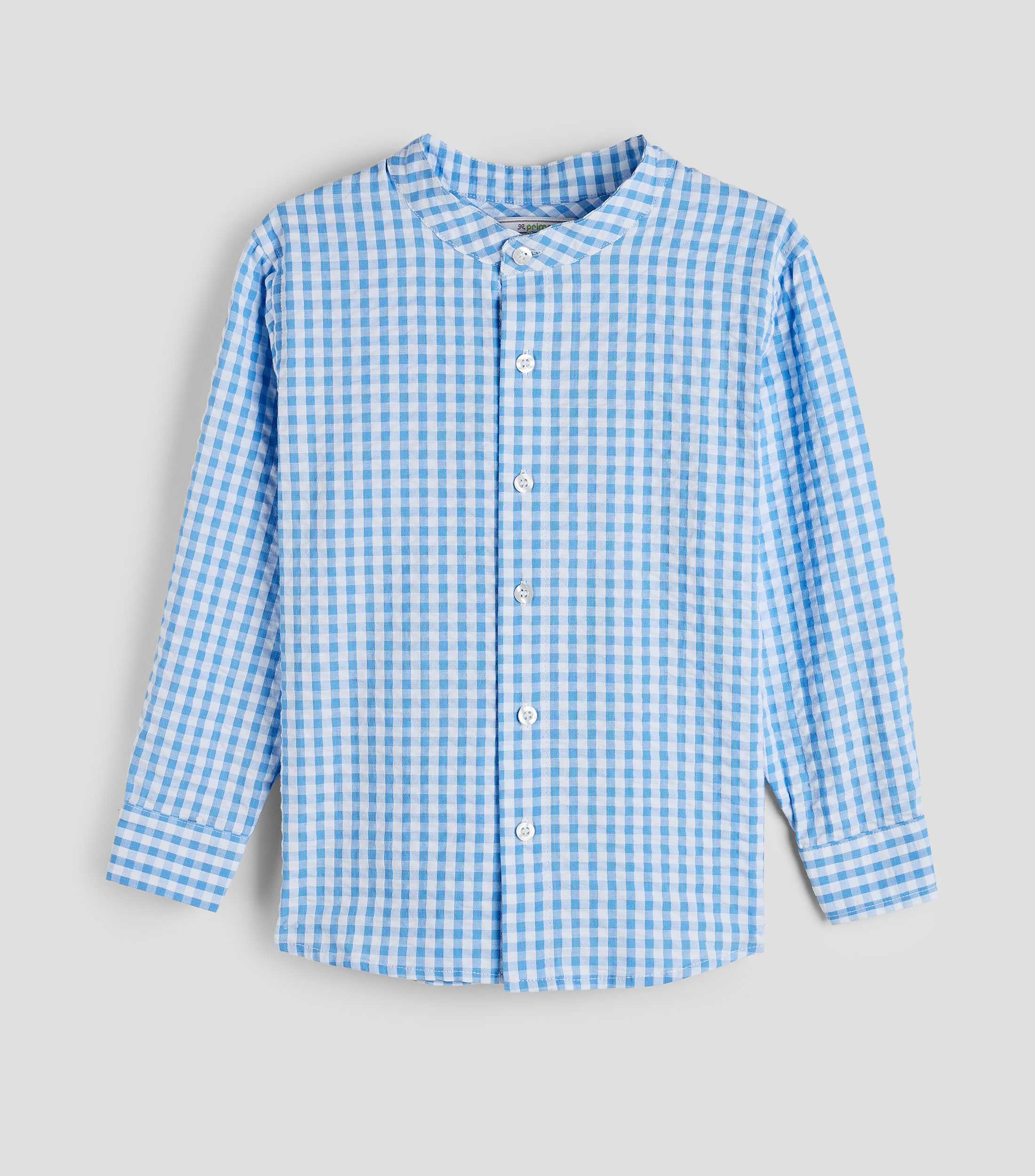 Camisa de cuadros con cuello mao y manga larga Bebé