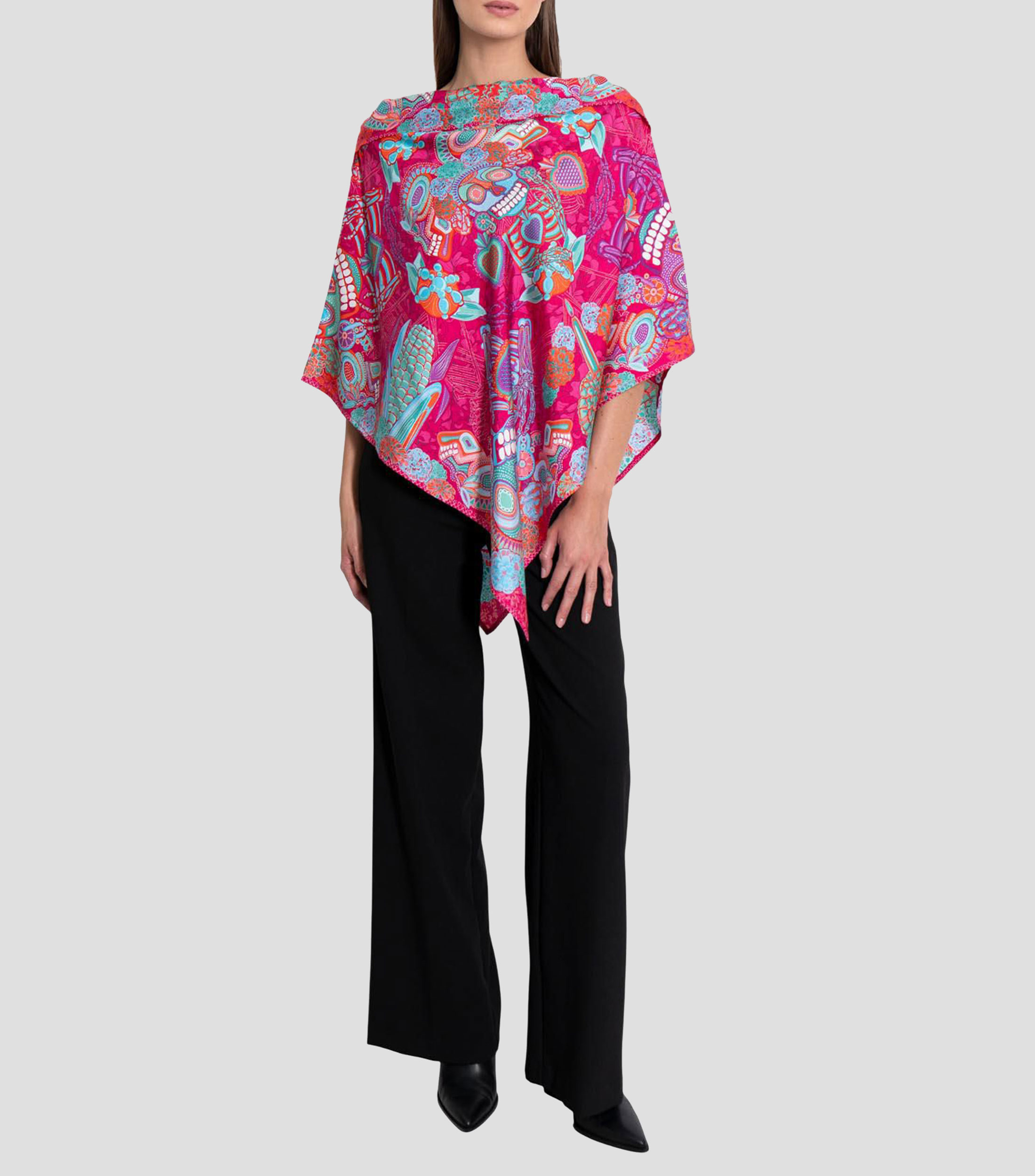 Poncho estampado Día de muertos Mujer