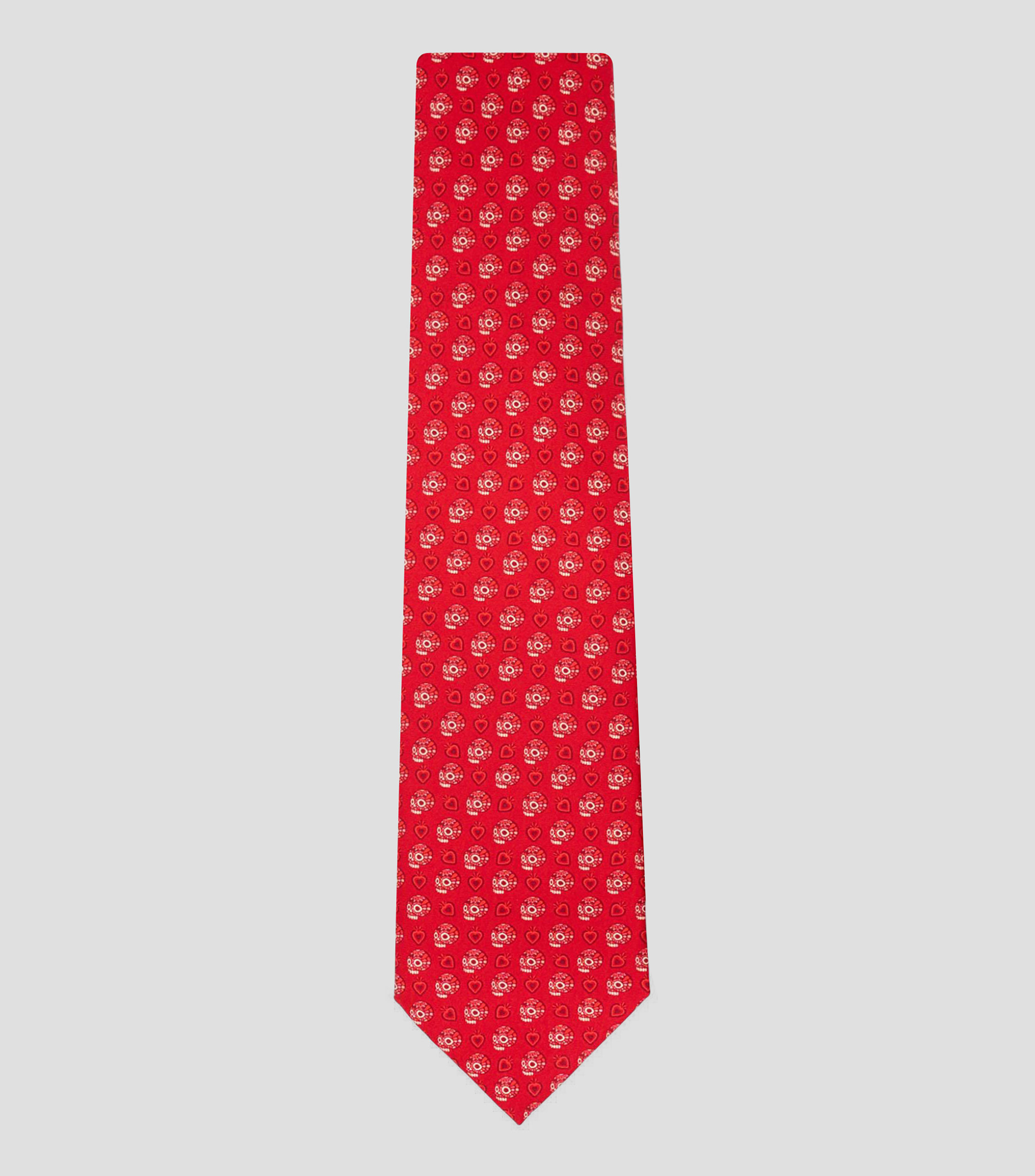 Corbata ancha en seda roja con microdiseño Día de Muertos