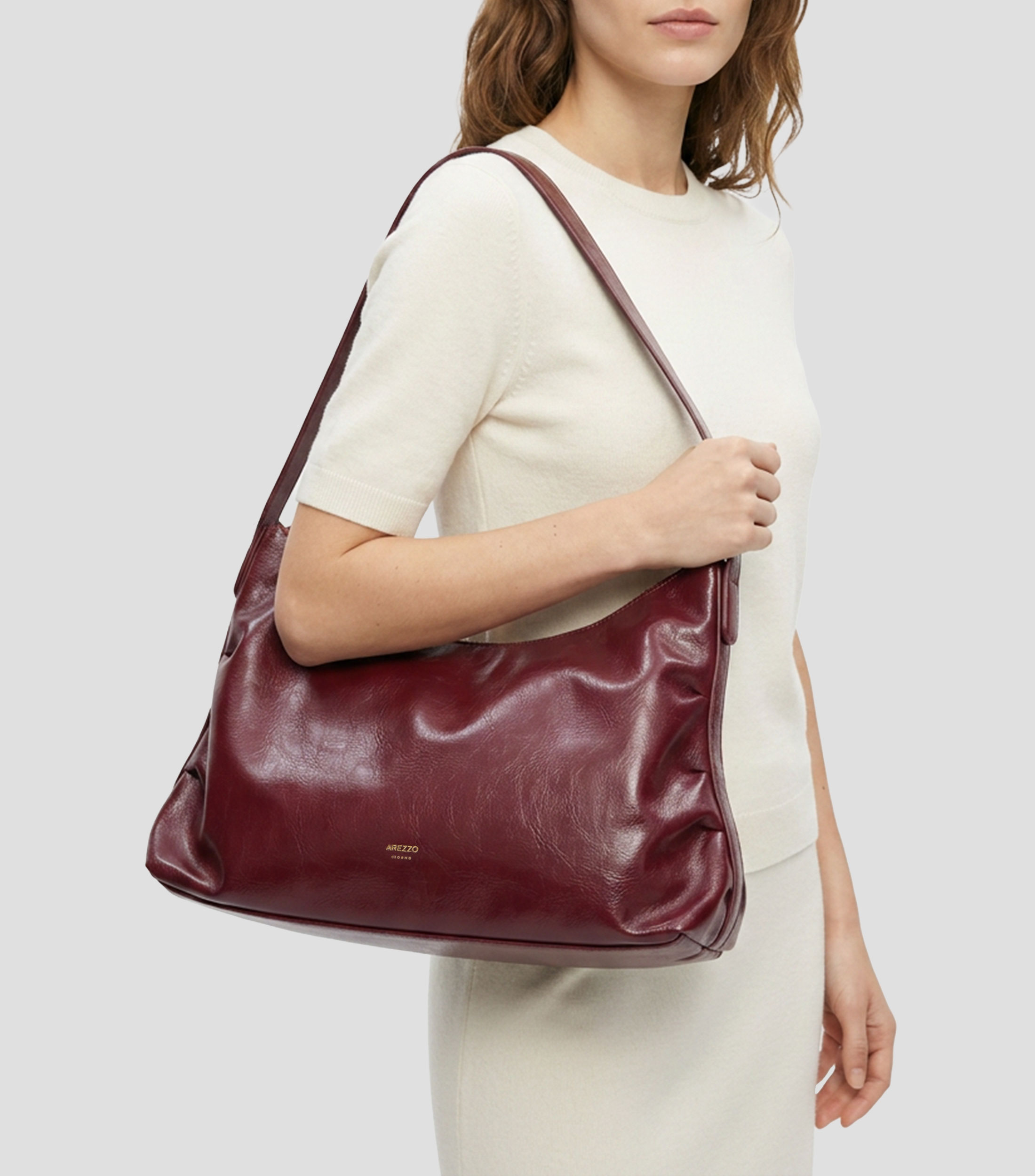 Bolsa Hobo Cabedal Rustic Sólido Mujer