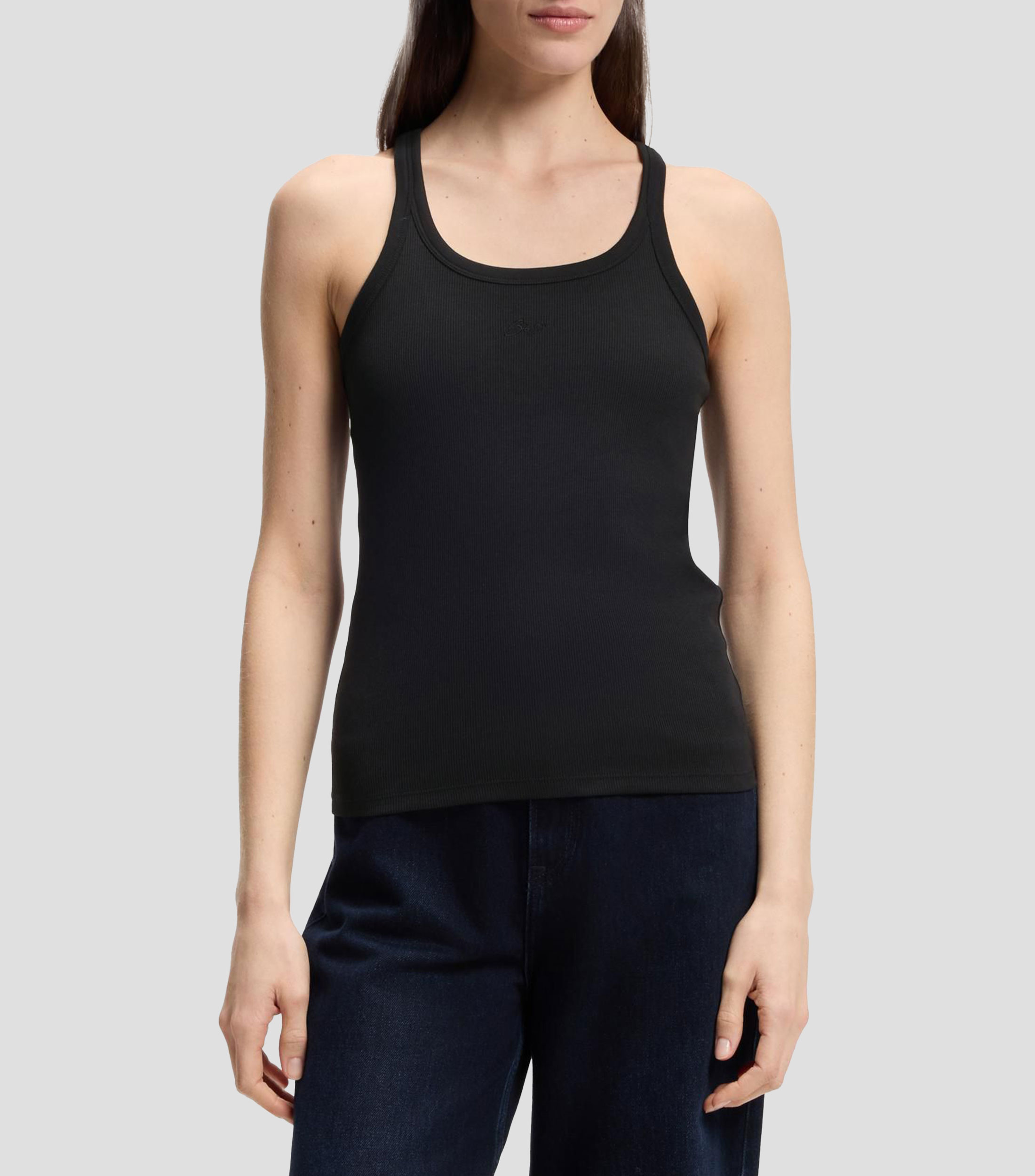 Blusa sin mangas con espalda nadadora en algodón elástico Mujer