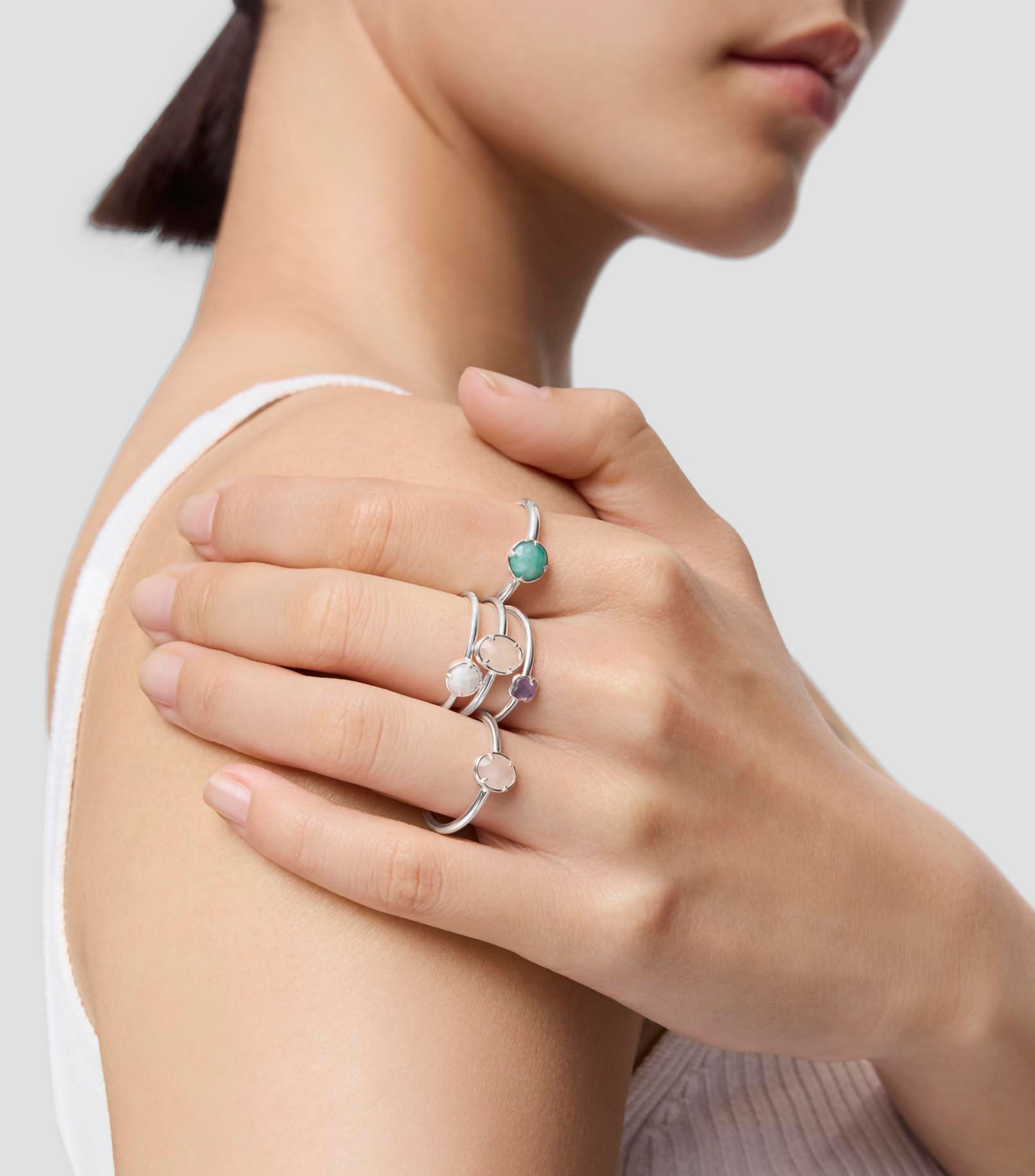 Set 4 anillos en plata con piedras Cool Color Mujer