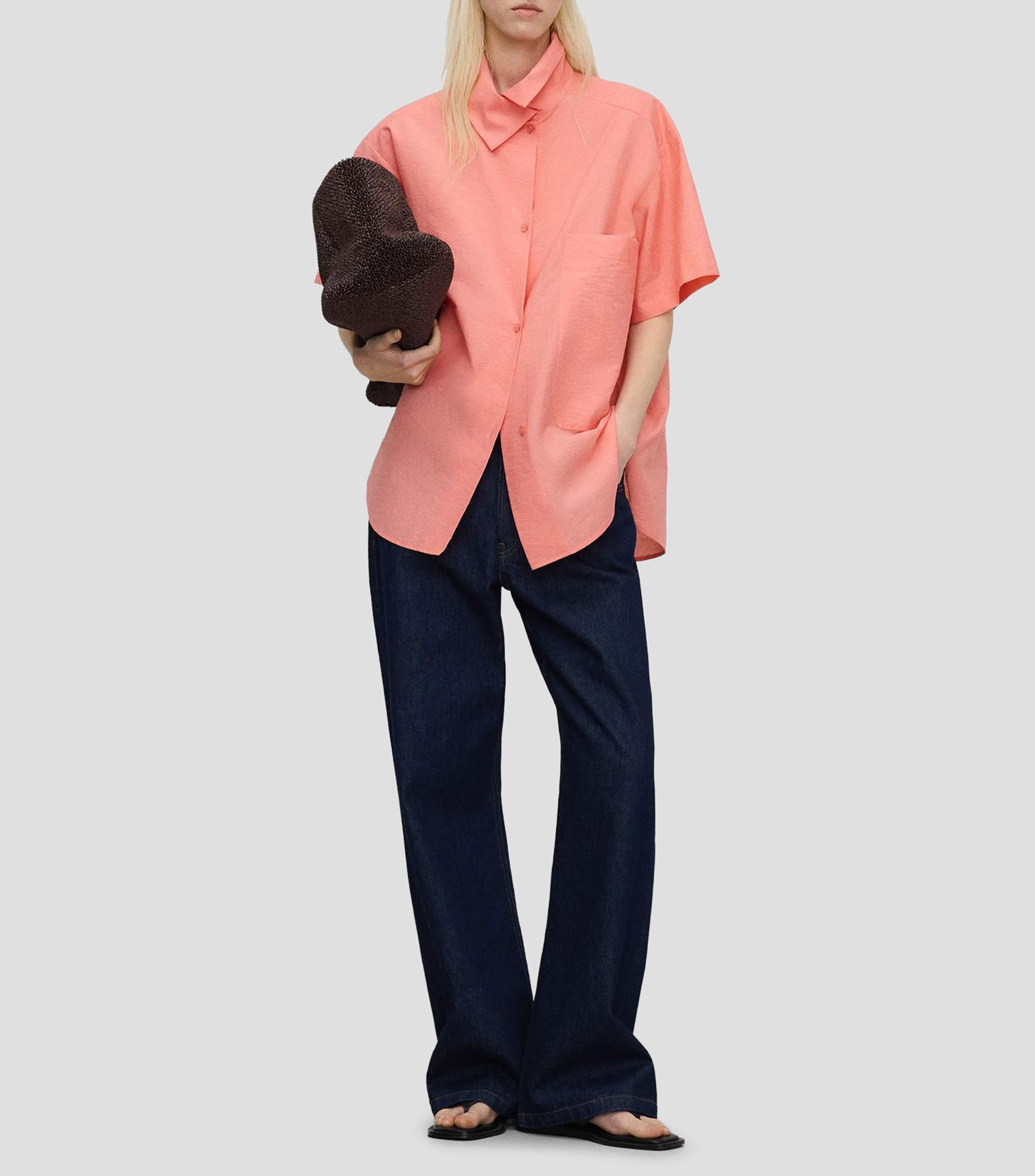 Camisa lisa manga corta Mujer