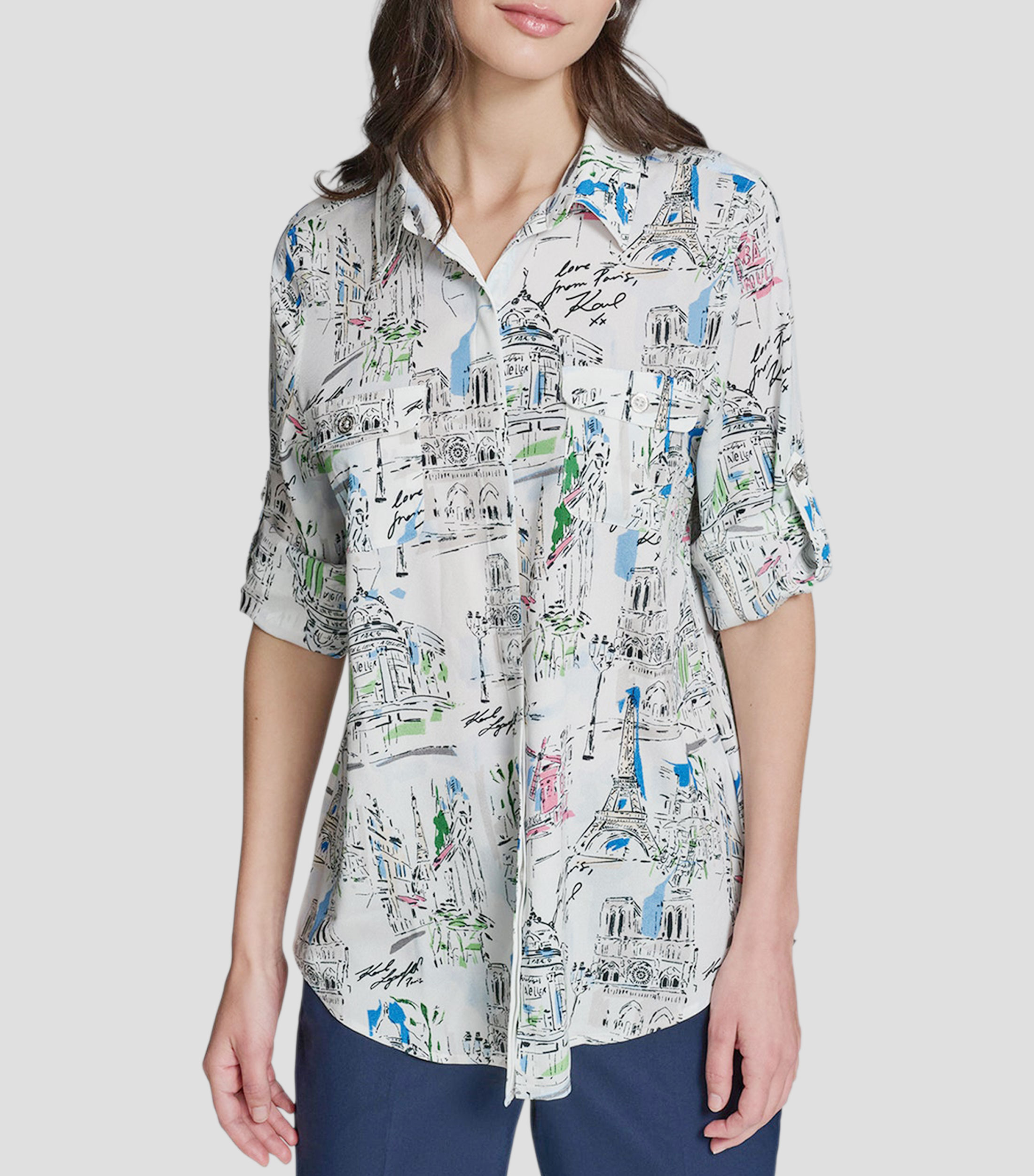 Camisa estampada larga Mujer