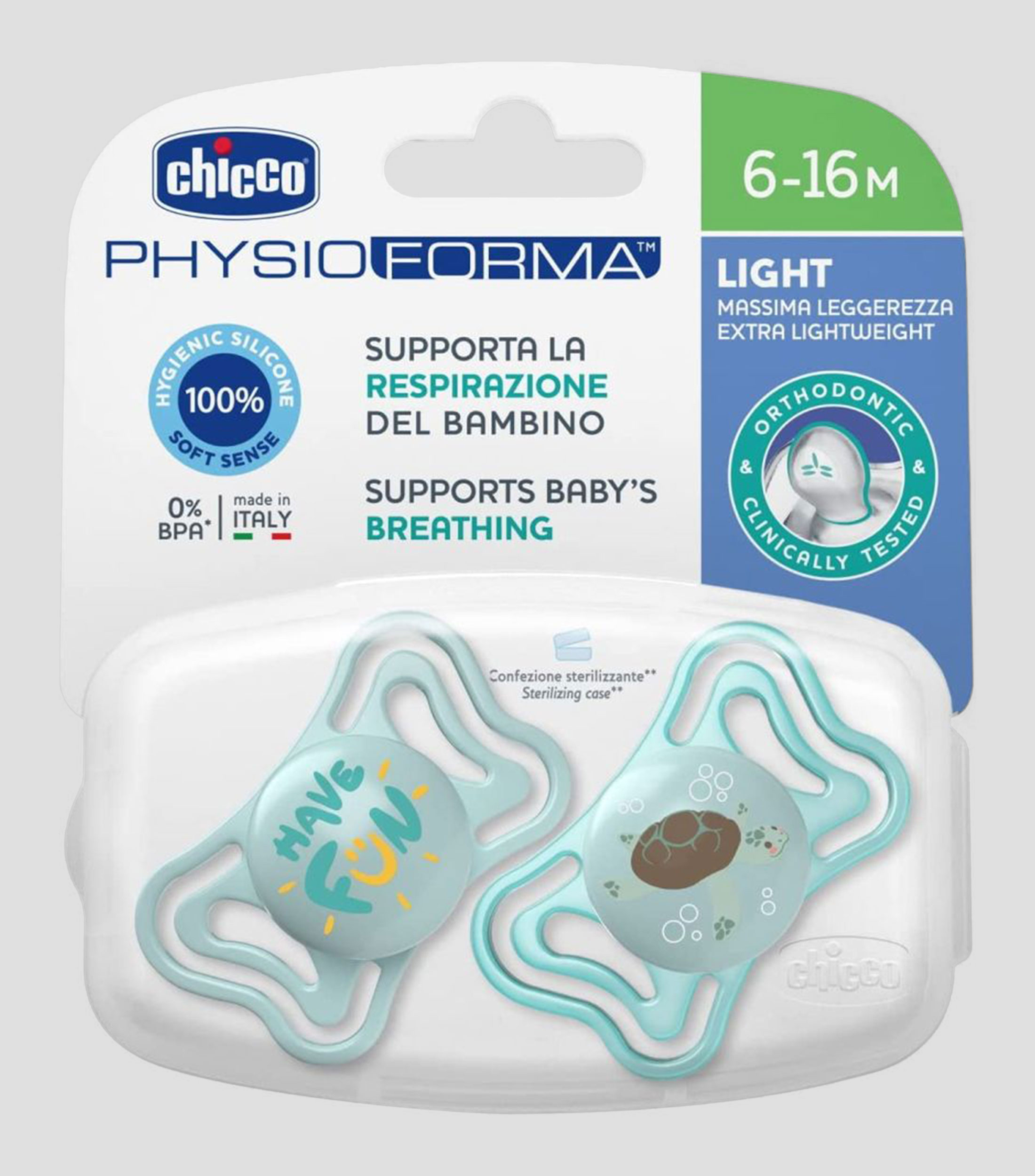 Set de 2 chupones Physioforma Light Azul 6-16 meses
