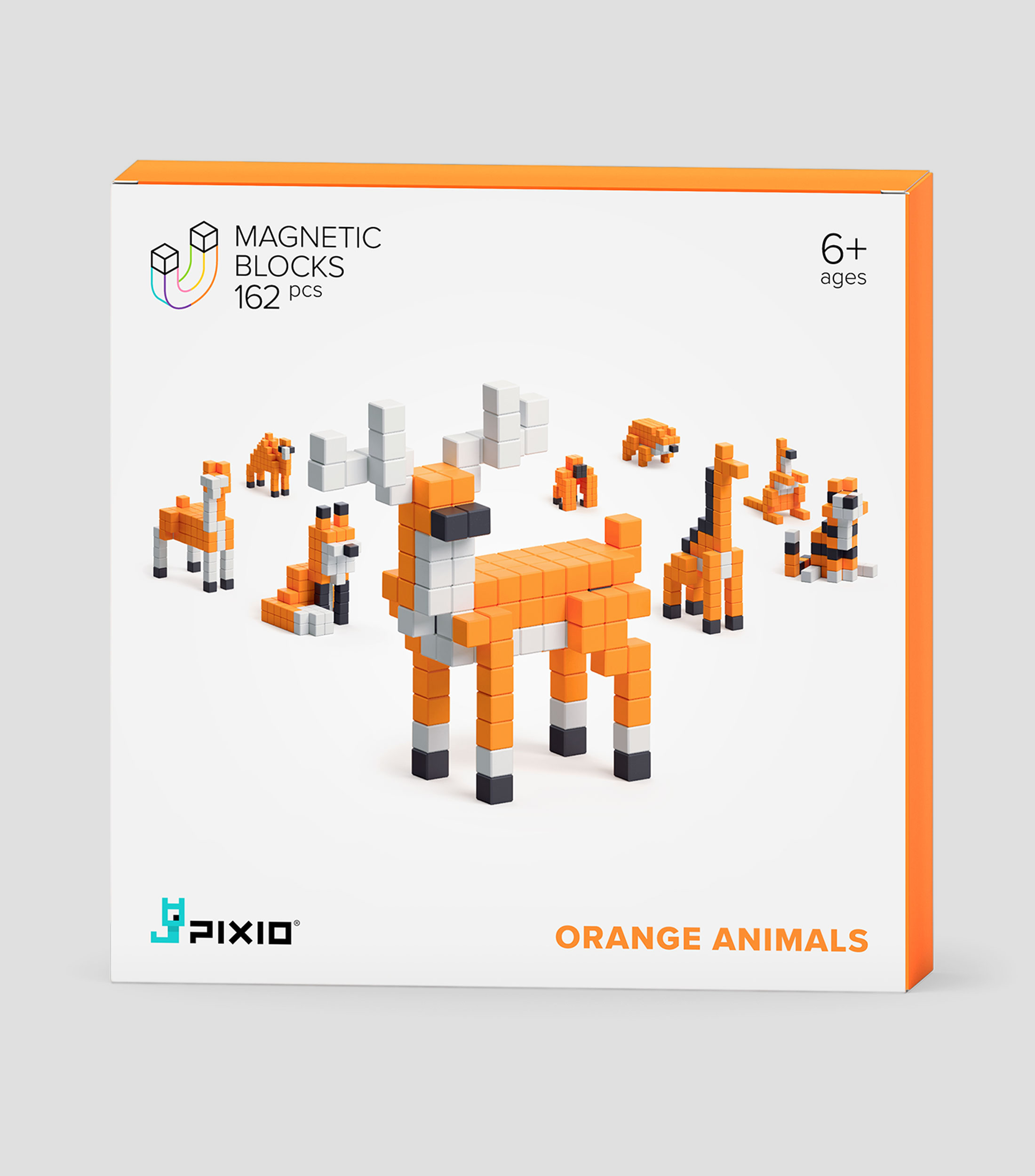 Playset Magnetic Blocks, Orange Animals
