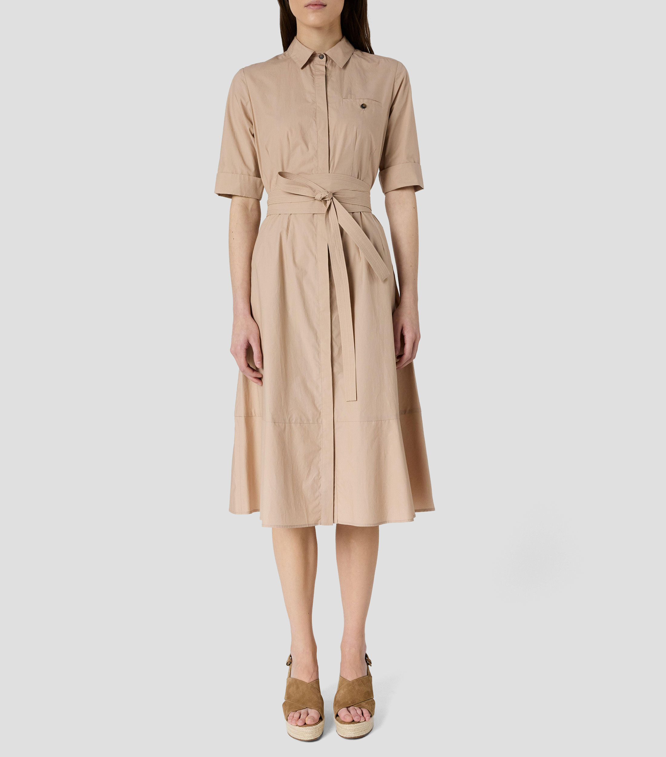 Vestido midi manga corta liso Mujer