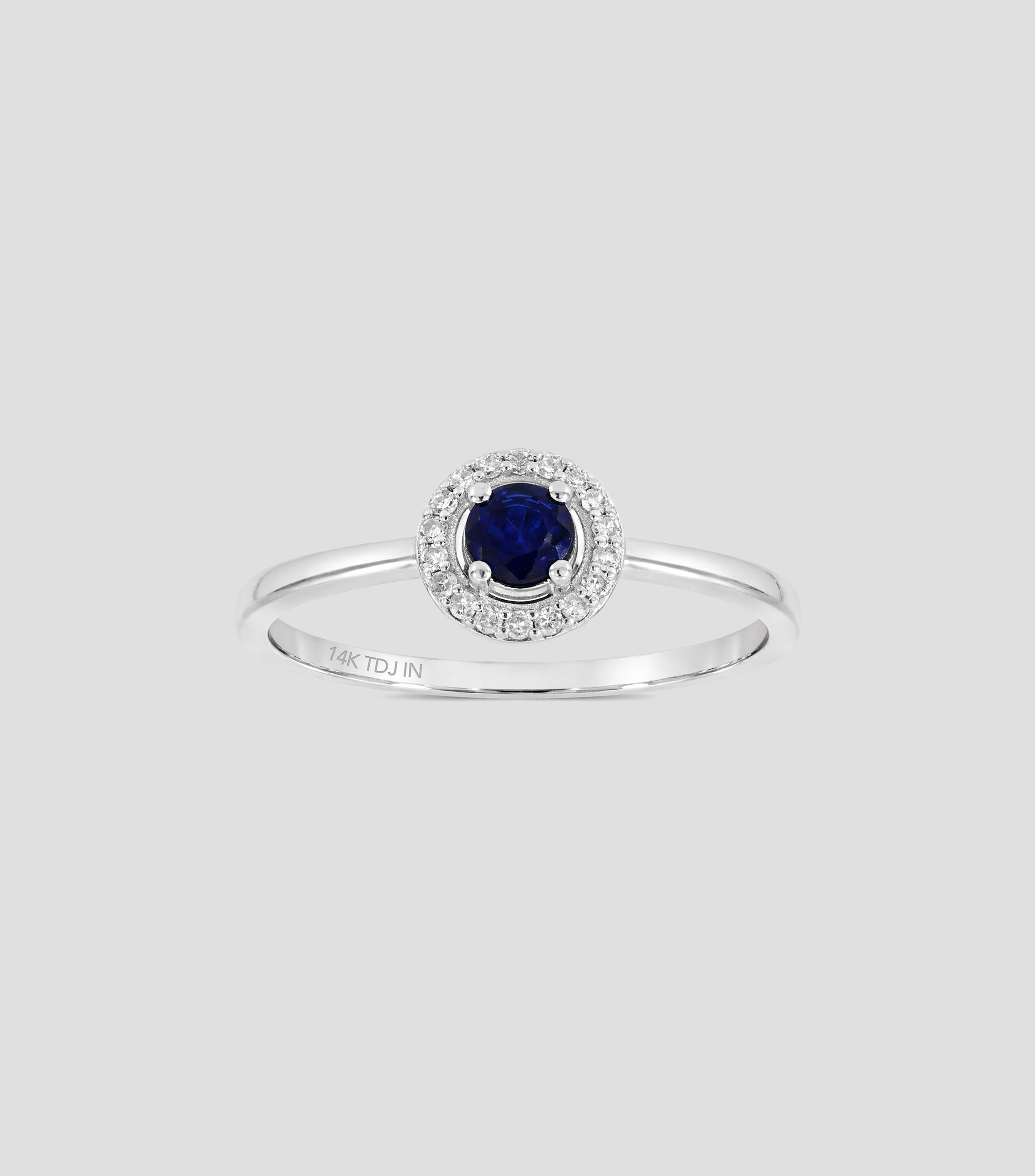 Anillo en oro blanco de 14 Kilates con zafiro y brillantes Mujer