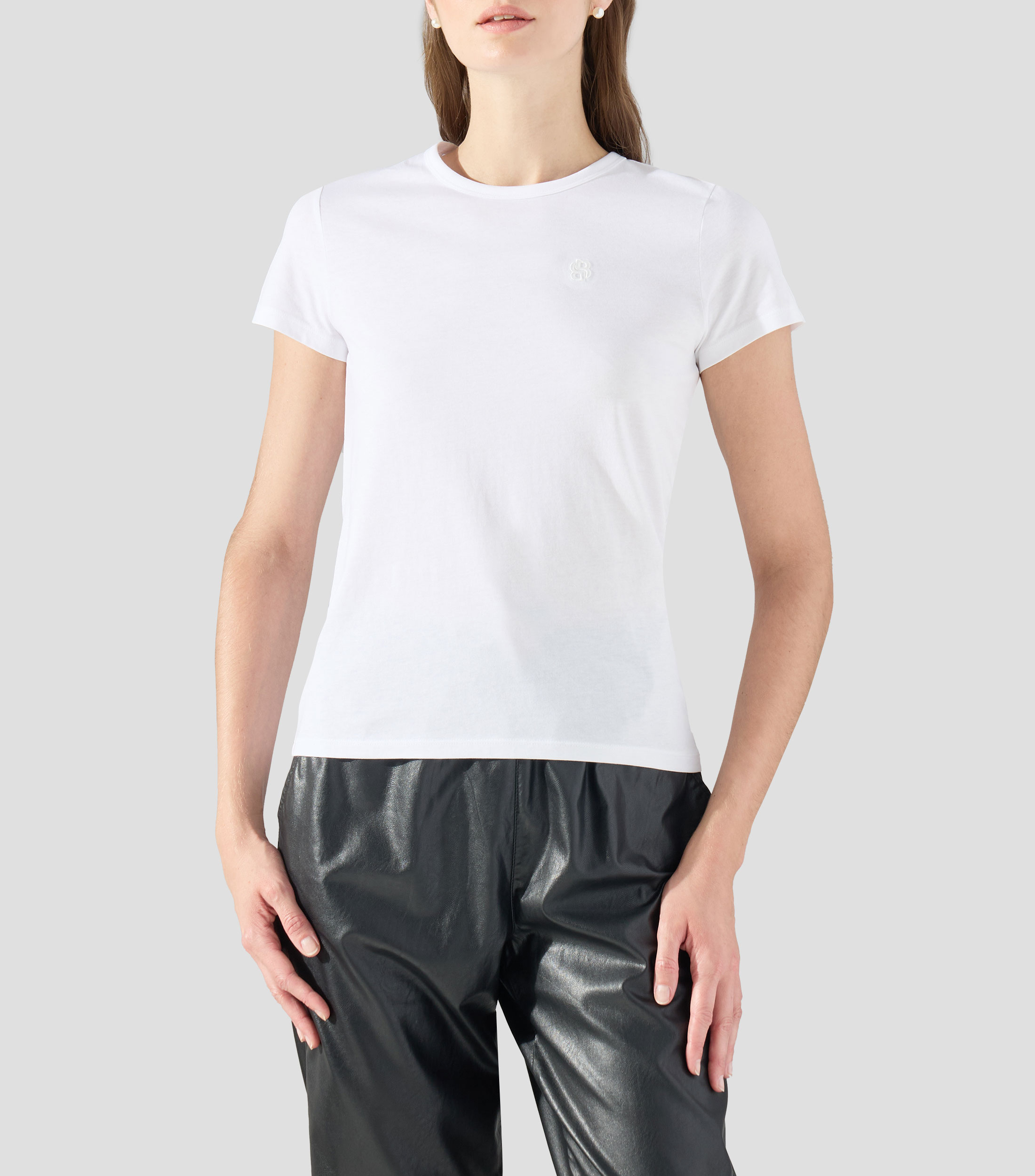 Playera slim de punto de algodón con monograma Double B Mujer