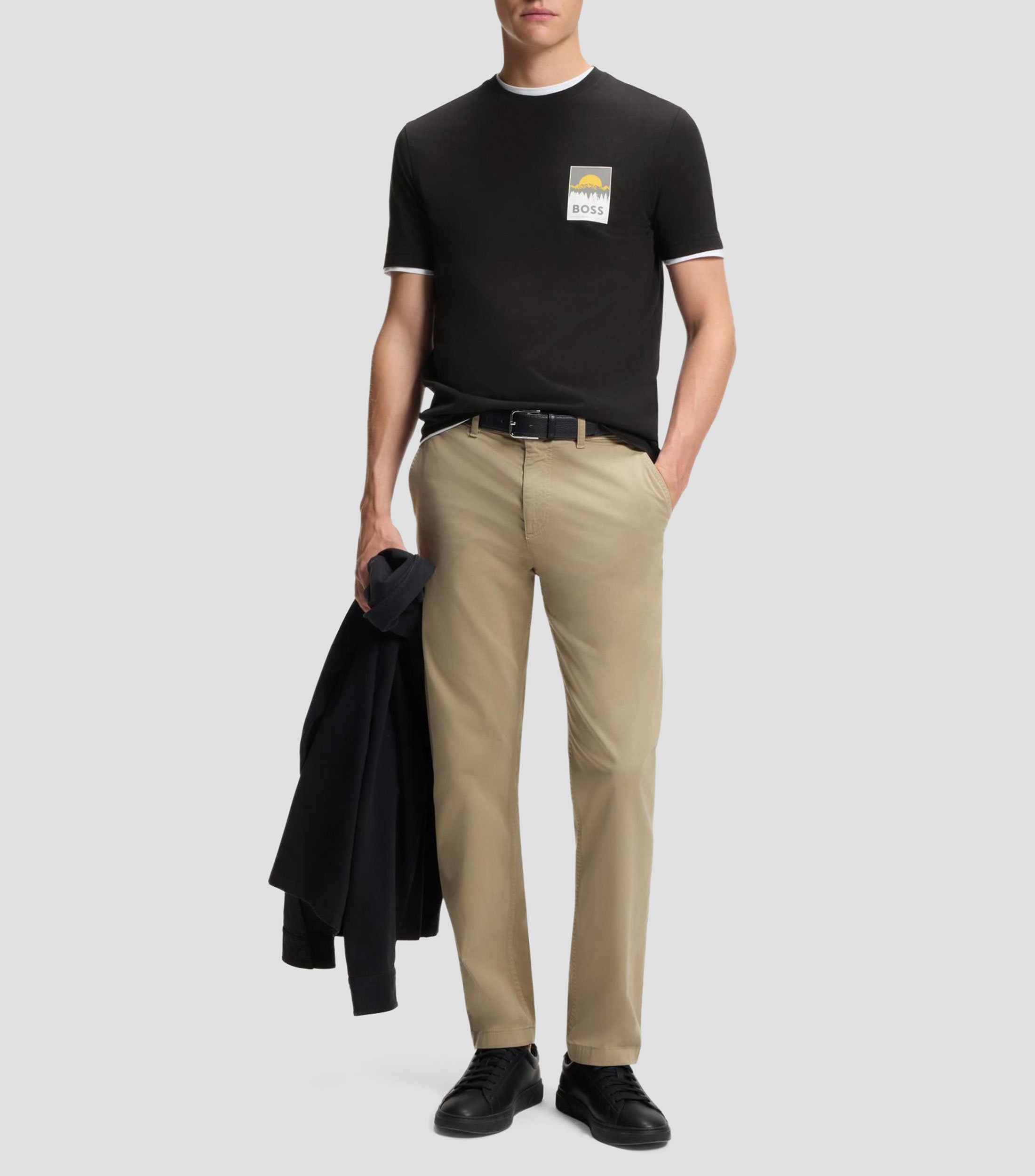 Playera BOSS de punto de algodón con logo de diseño Hombre