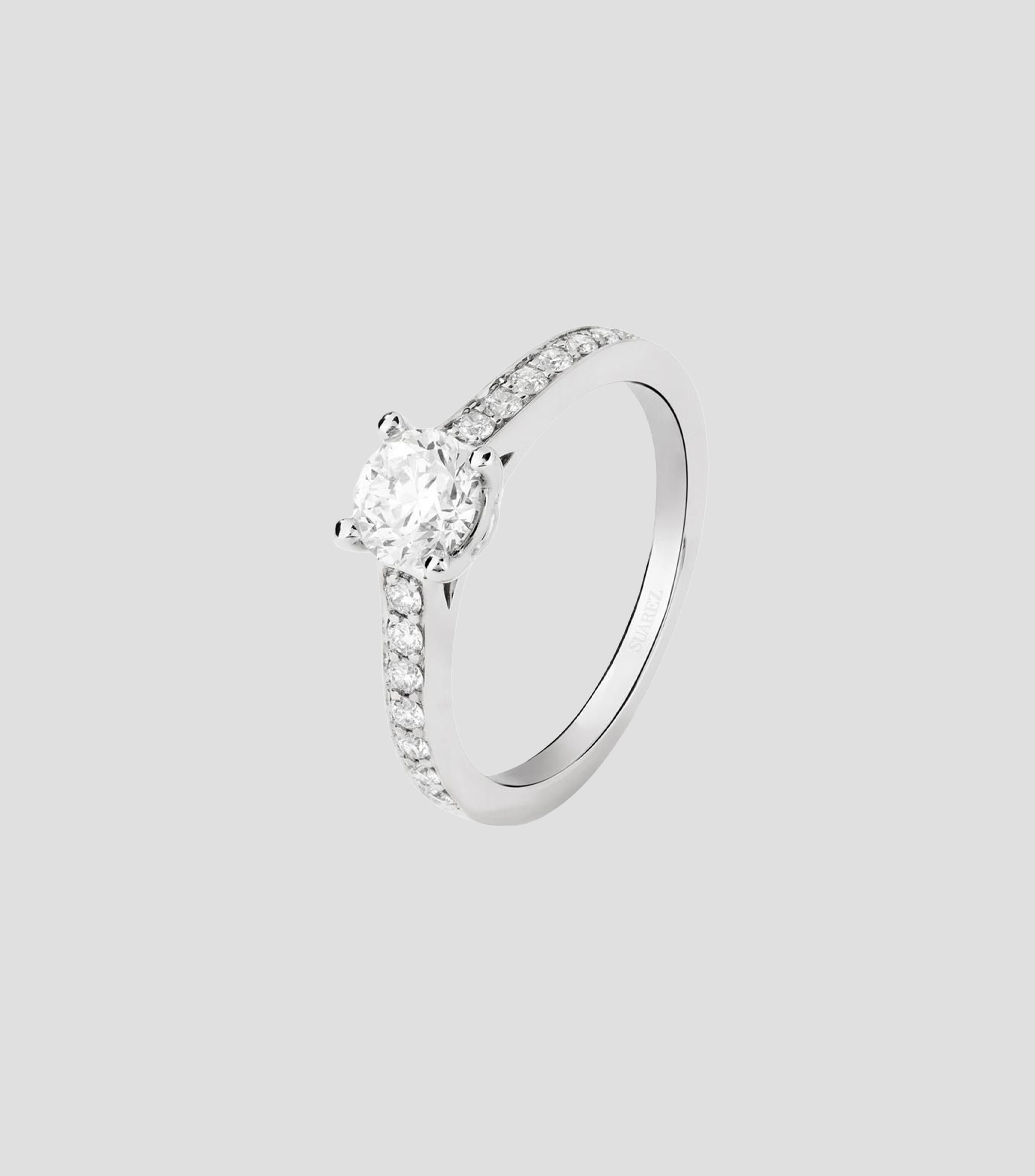 Anillo solitario en Oro blanco de 18 Kilates Compromiso con diamantes Mujer