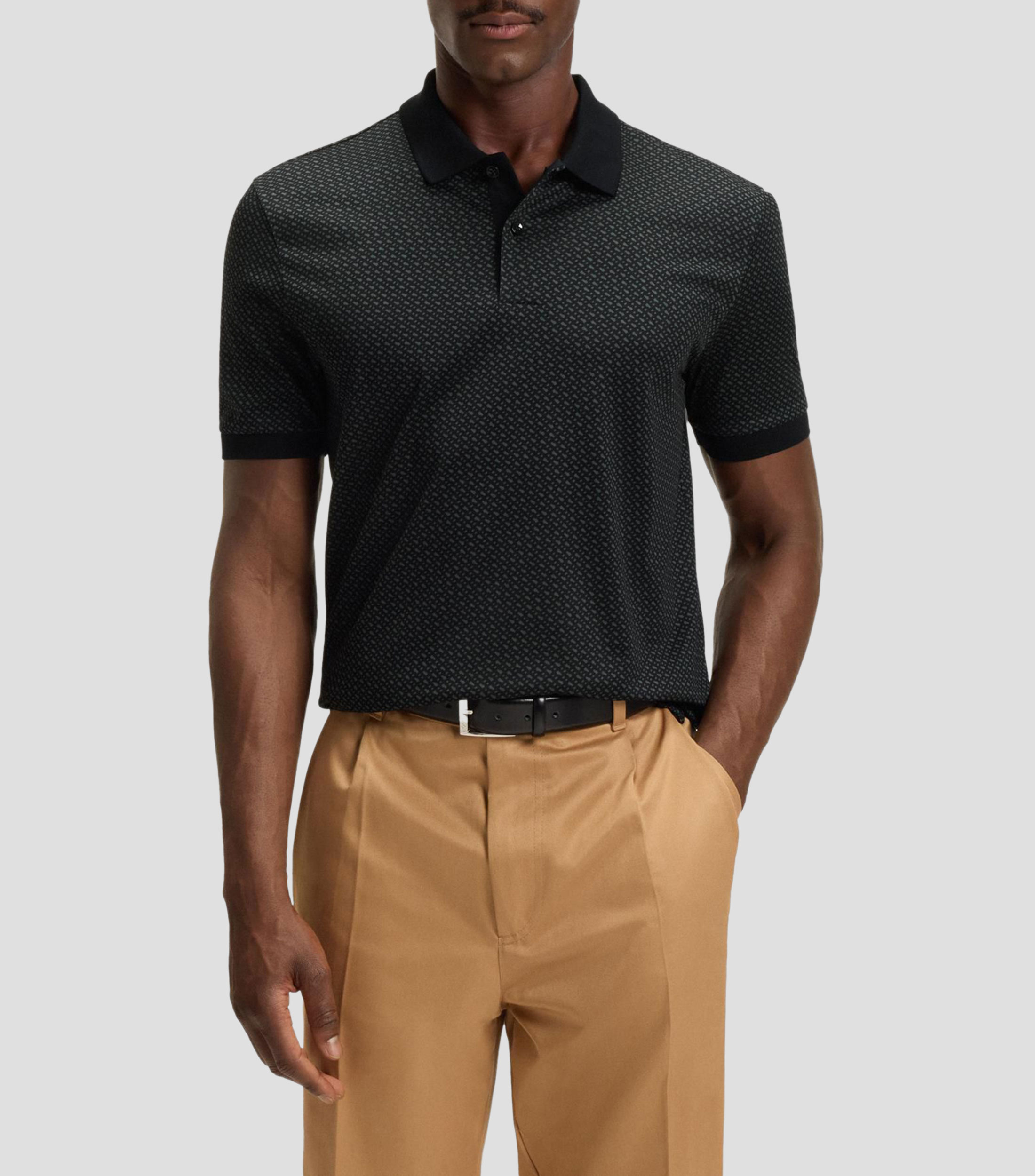 Polo Boss de algodon mercerizado con monogramas en dos tonos Hombre
