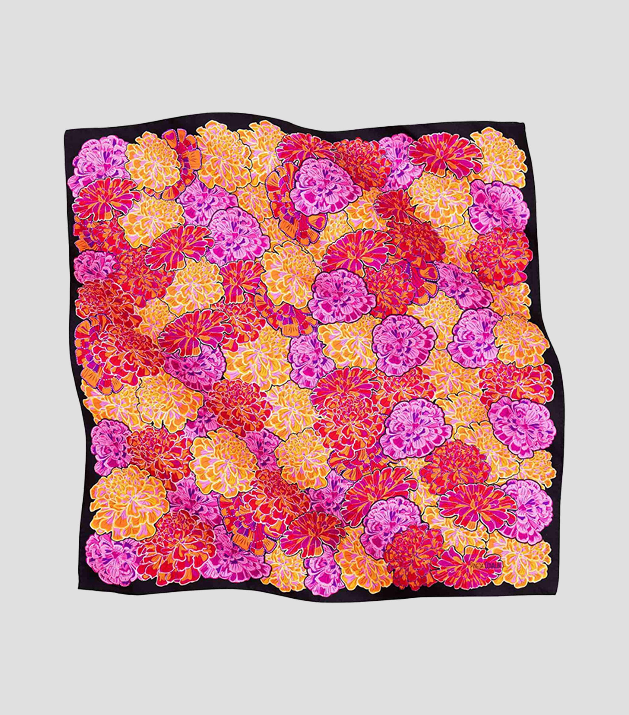 Mascada en seda multicolor Cempasúchil Ofrenda Mujer