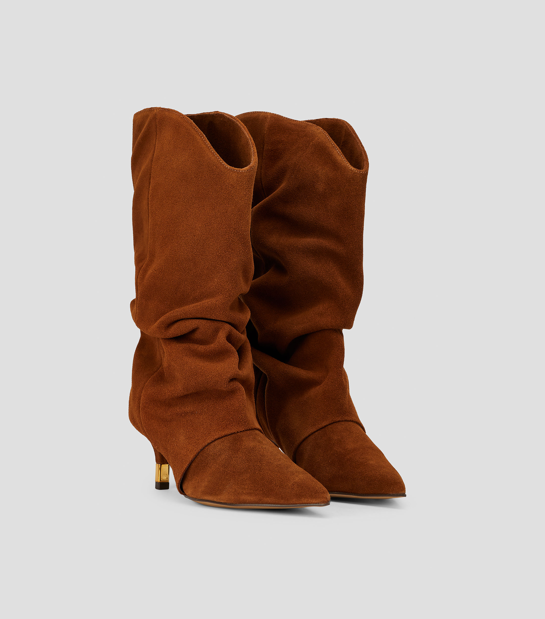 Botas medias de tacón bajo delgado en piel Mujer