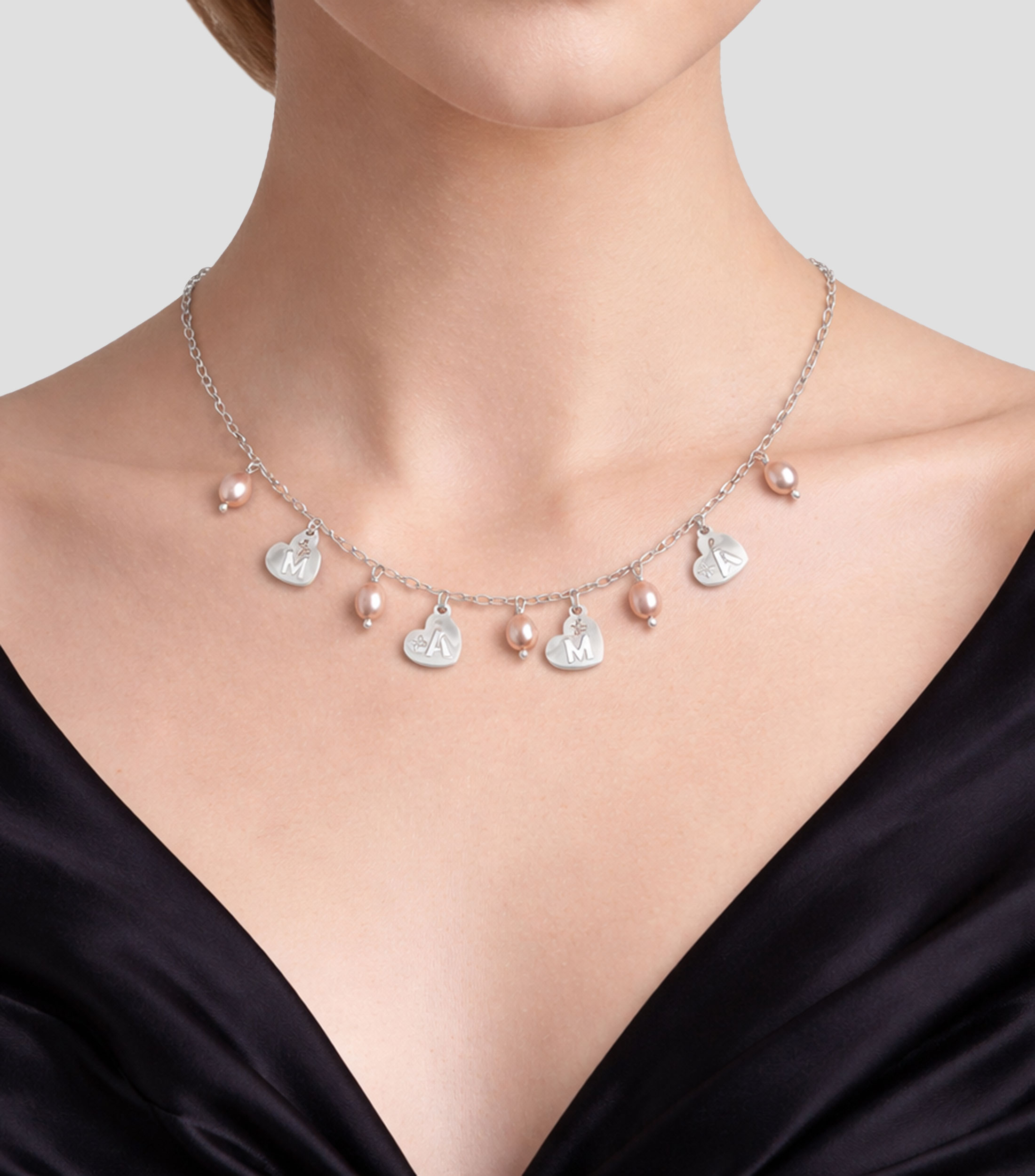 Collar Mamá con perlas y corazón Mujer