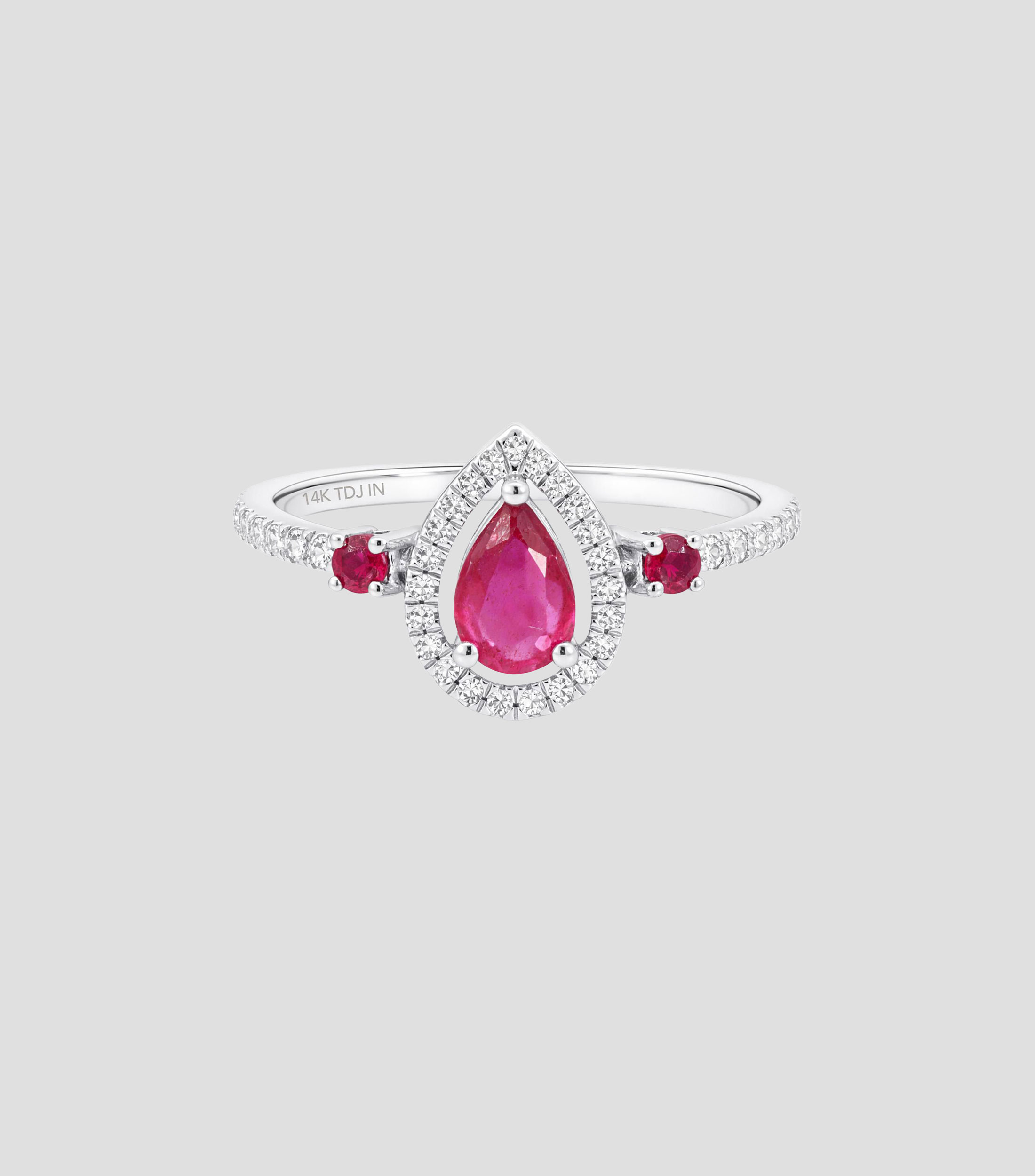 Anillo en Oro blanco de 14 Kilates con rubí y brillantes Mujer