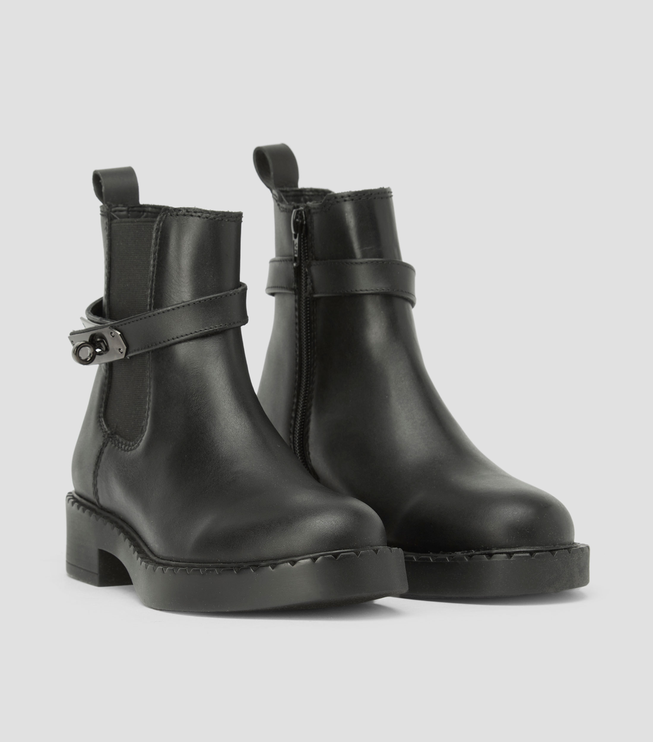 Botines biker Applied en piel con tacón bajo cuadrado y cinta Mujer