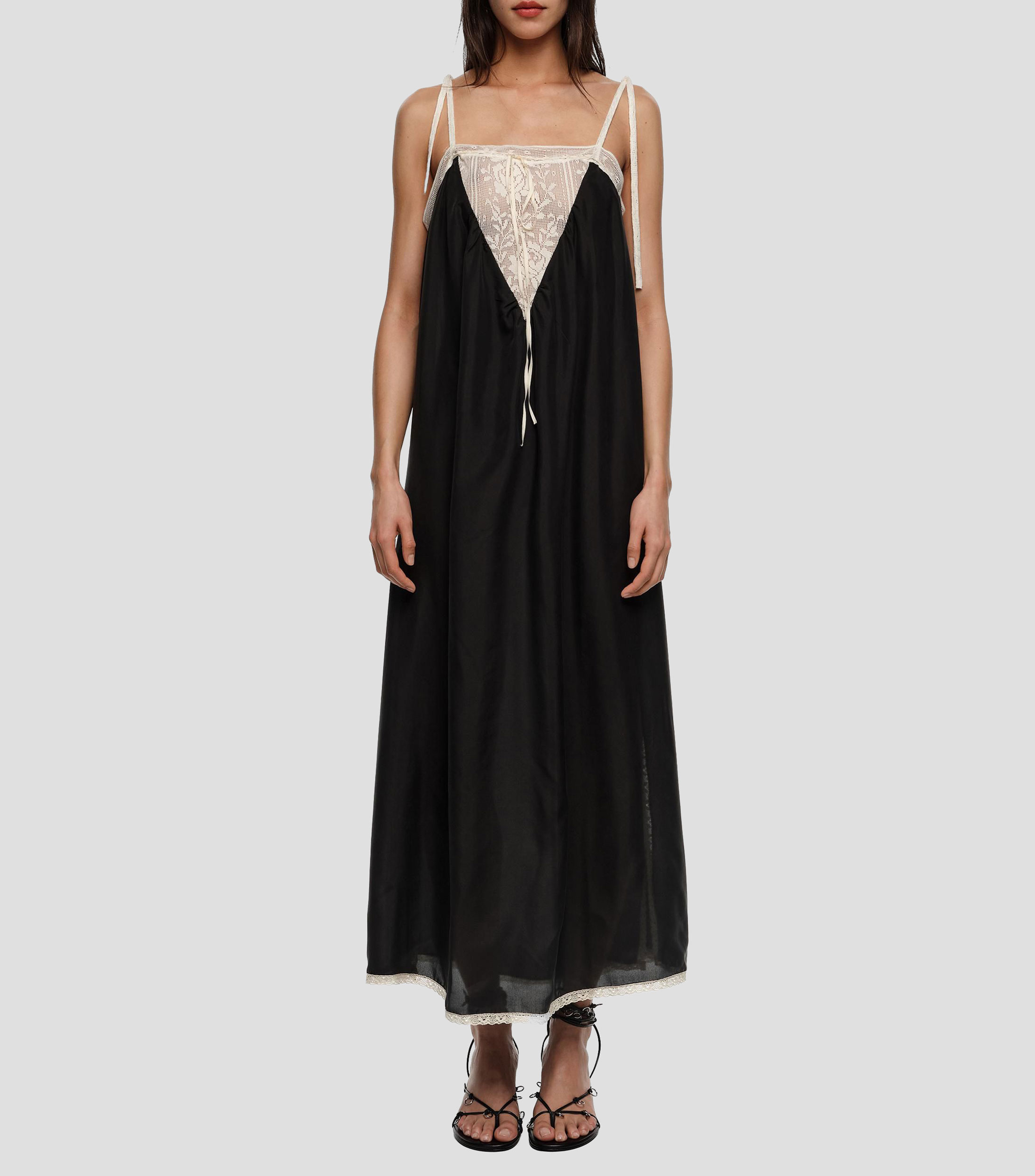 Vestido largo con tirantes y encajes Mujer