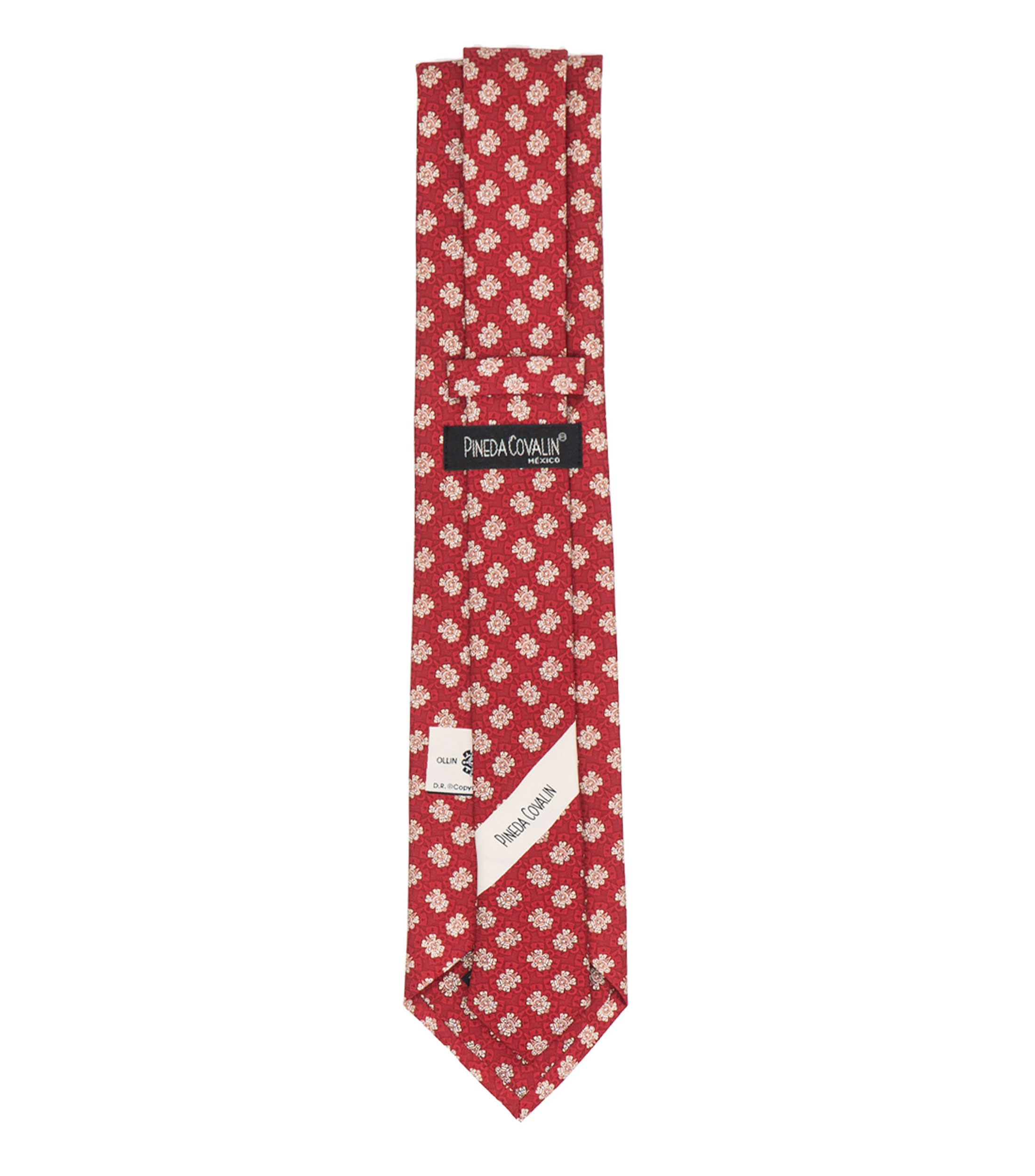 Corbata delgada en seda roja con ollin Hombre