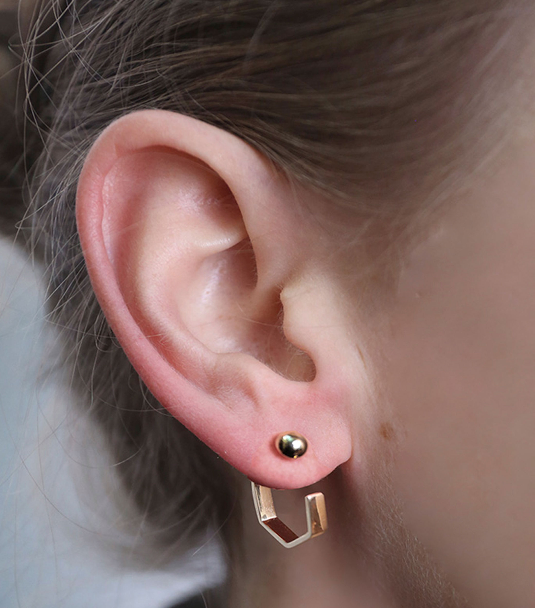 Aretes en oro rosa de 14 kilates de hexágono Carlota Mujer