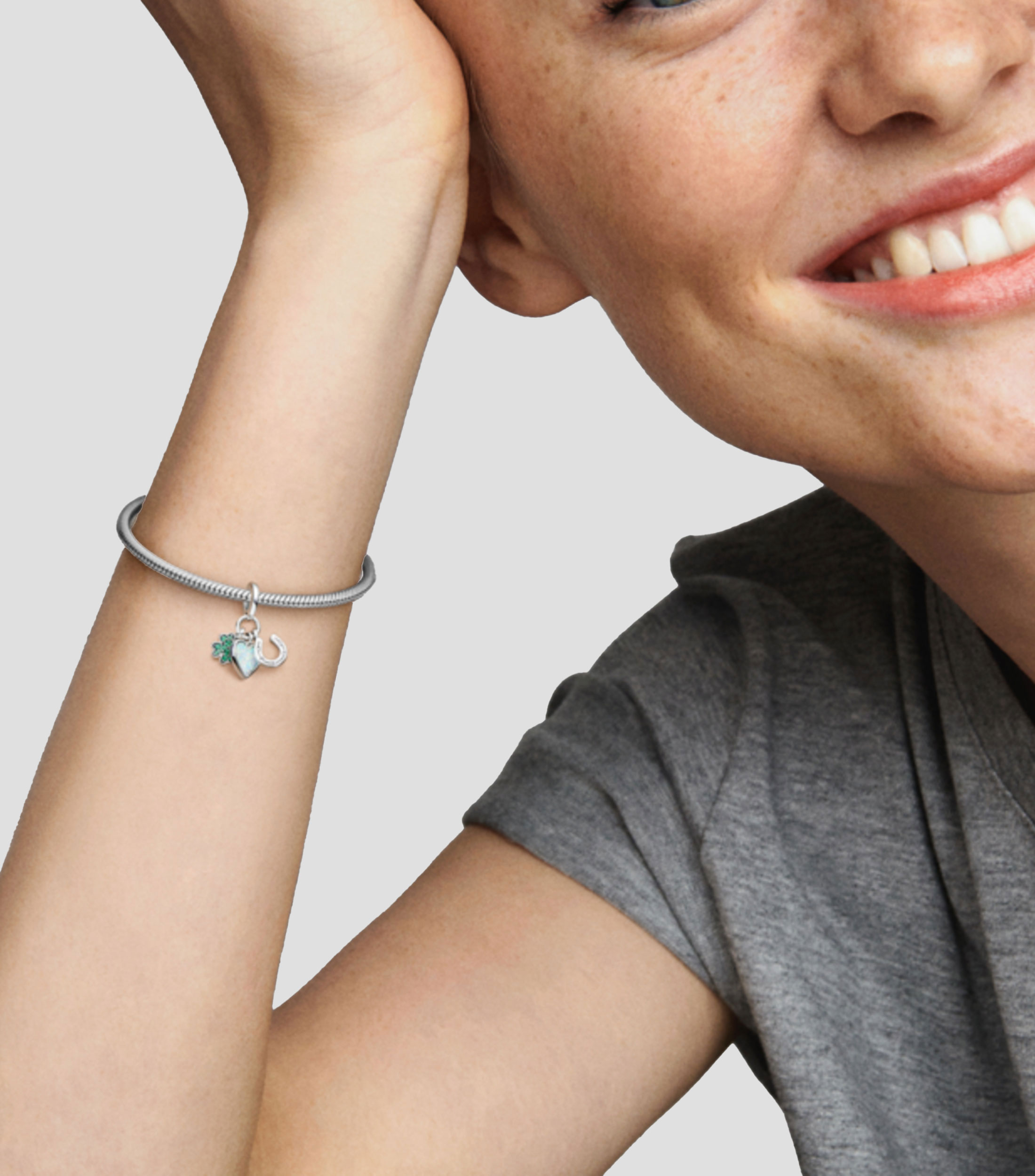 Charm corazon, herradura y trebol en plata Mujer