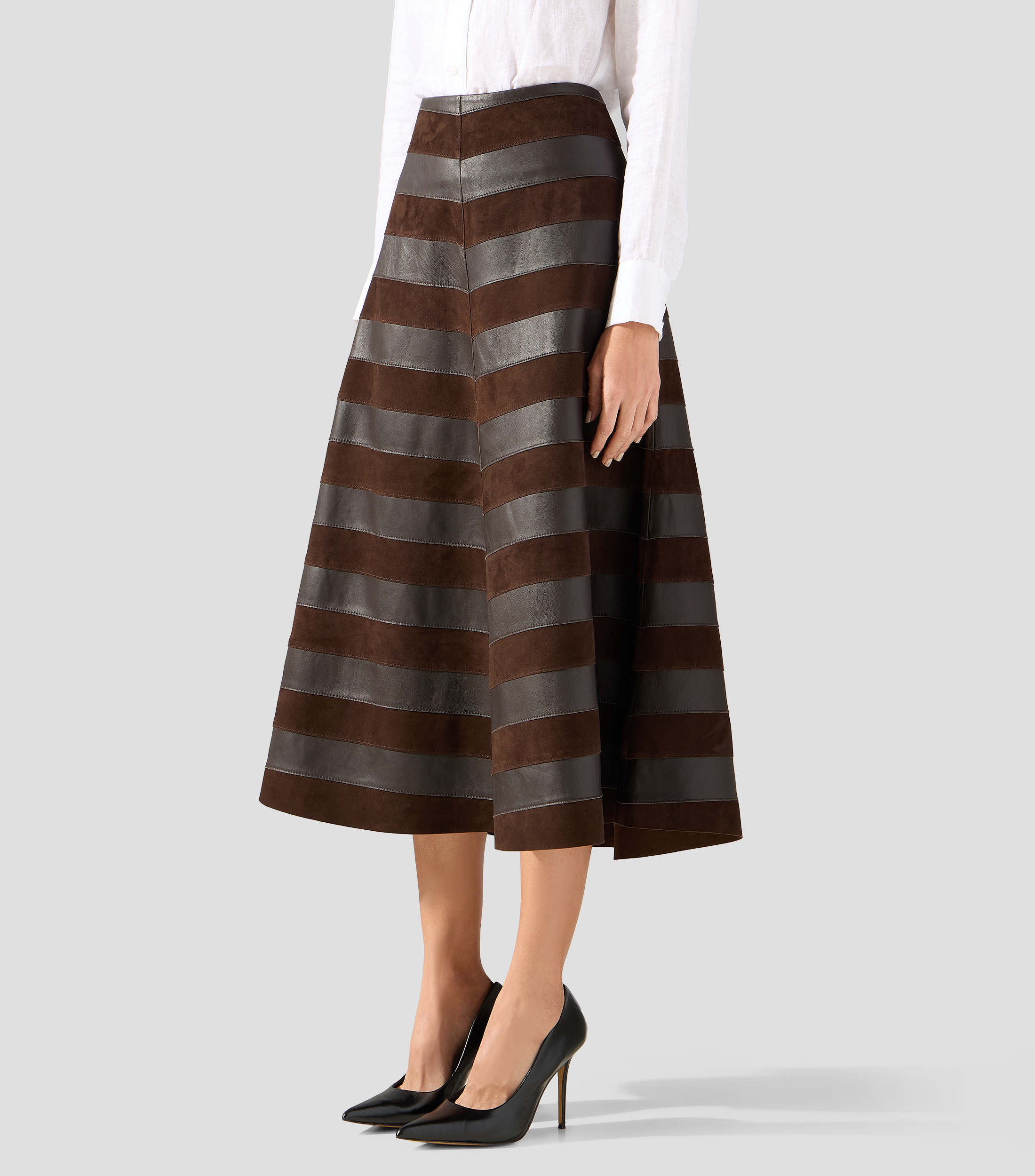 Falda midi A de rayas Mujer
