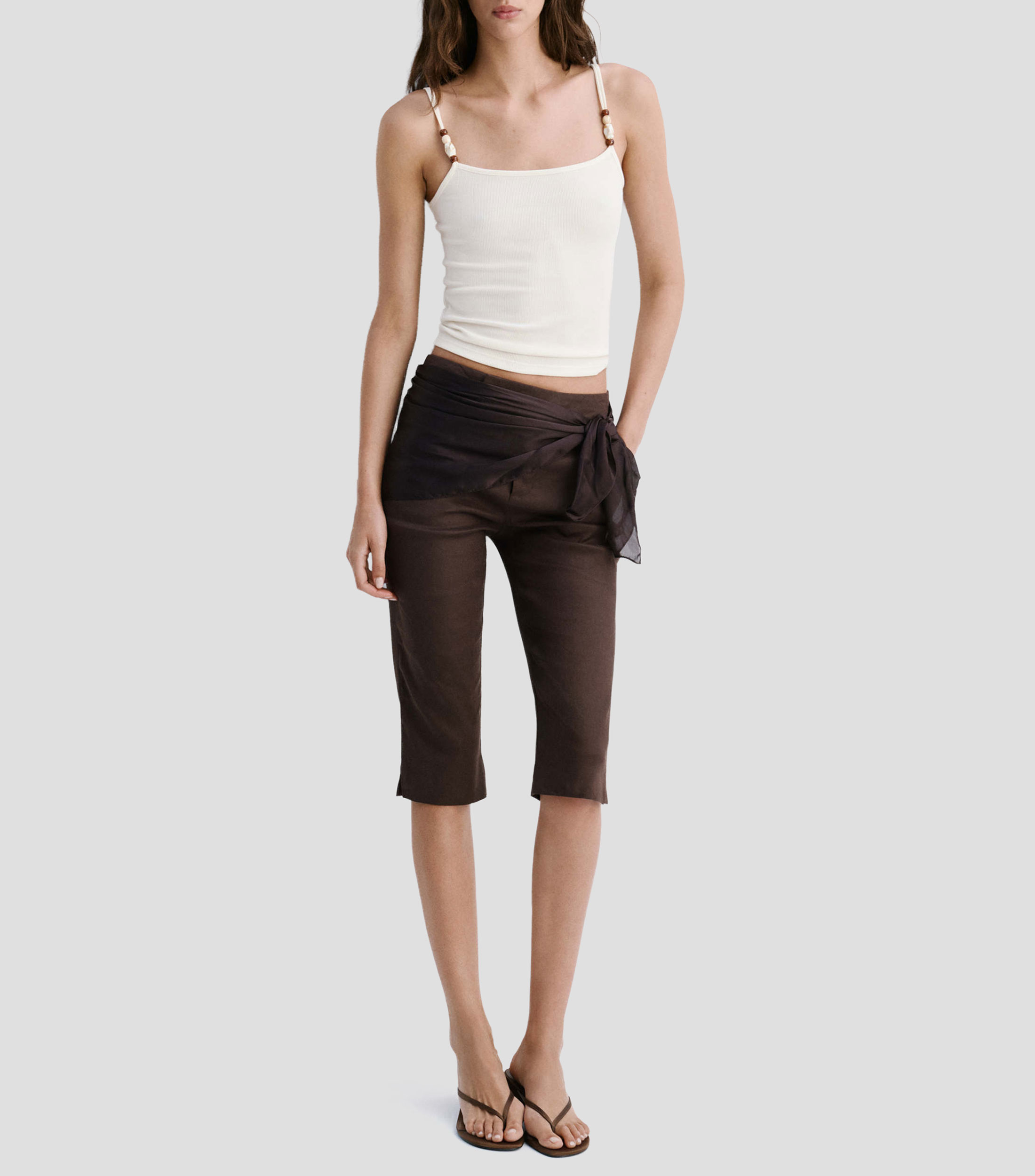 Top cuello redondo sin mangas liso Mujer