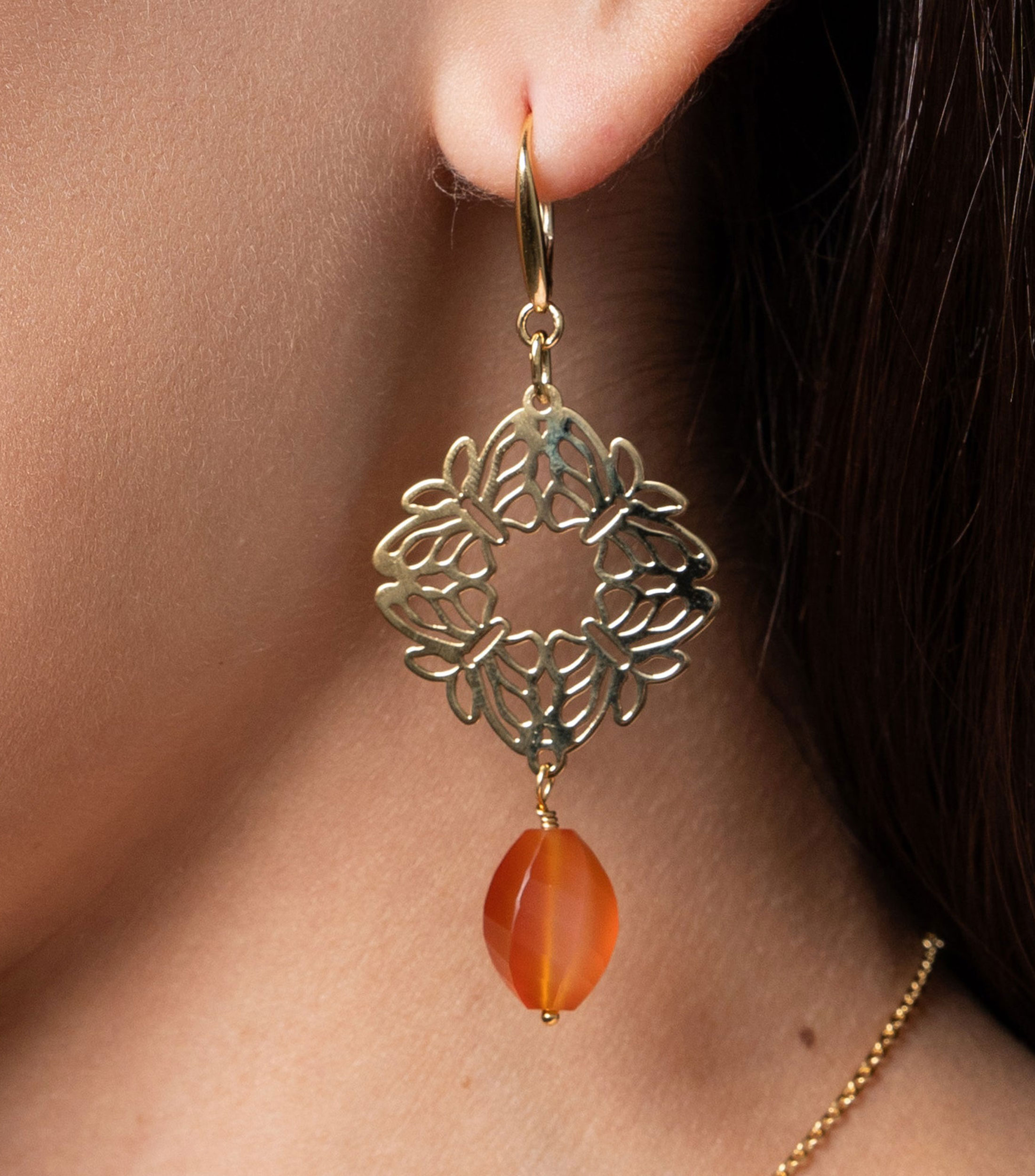 Aretes en Plata .925 con 4 Mariposas e Incrustacion de Cornalina Mujer