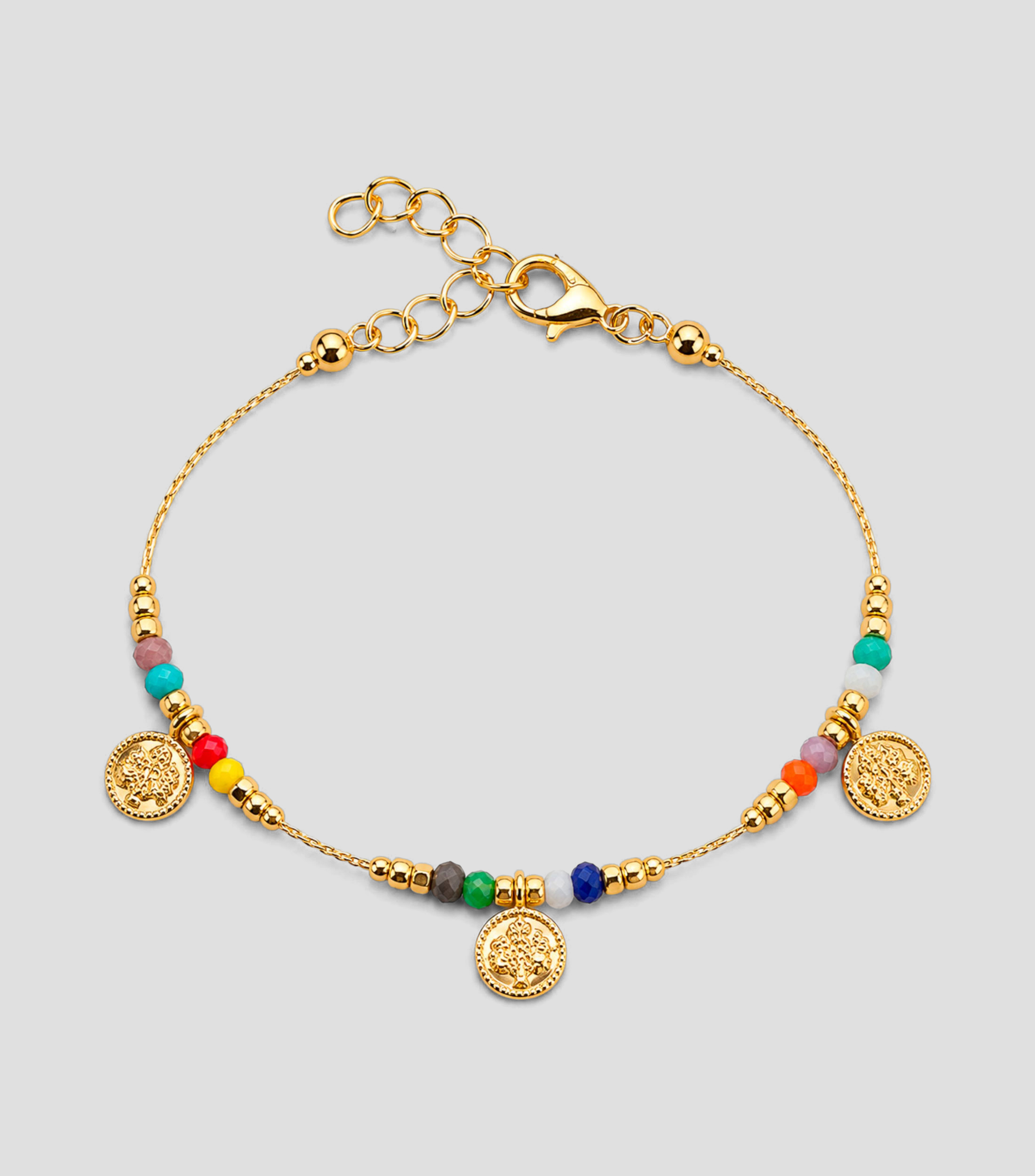 Pulsera multicolor con dijes circulares de árbol de la vida Mujer