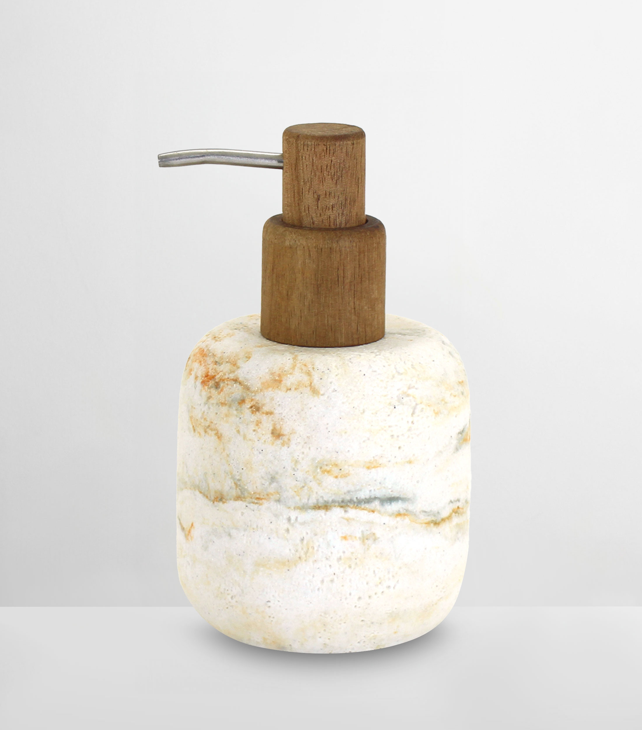 Dispensador de jabón en poliresina, madera de acacia y plástico