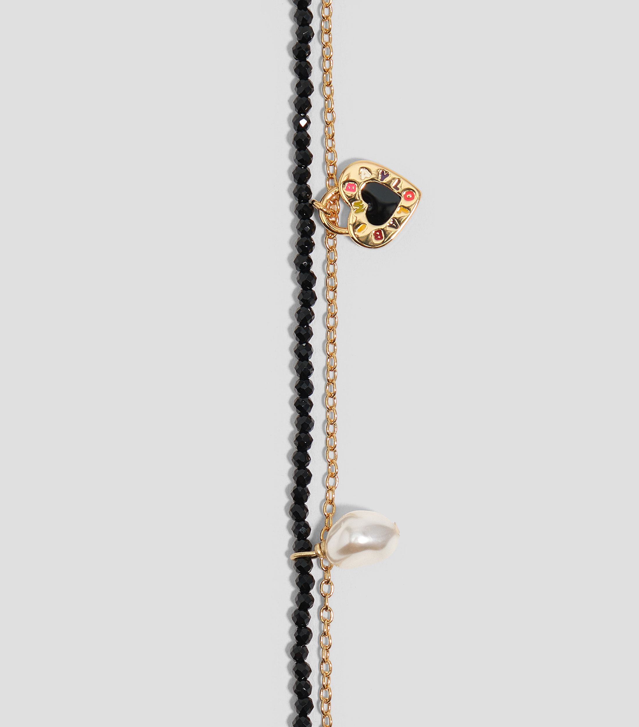 Pulsera doble cristales y logo corazón negro Mujer