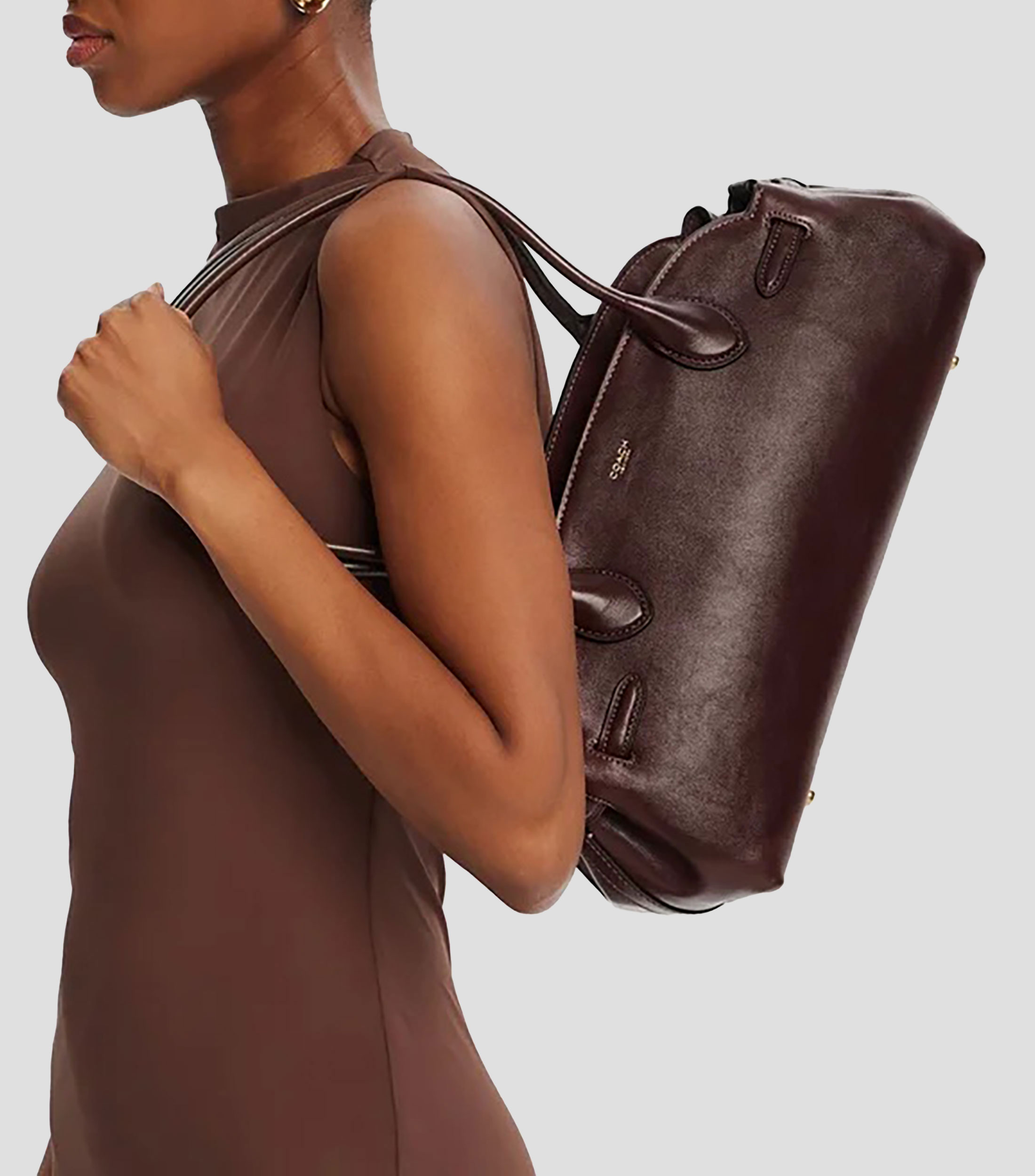 Bolsa shoulder café oscuro en piel Empire Mujer