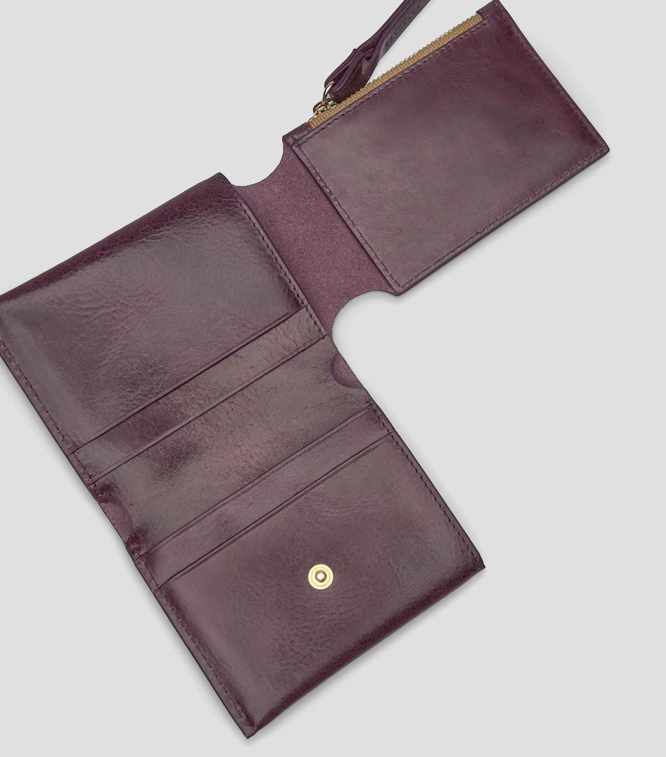 Cartera desplegable en piel Orión lisa Mujer