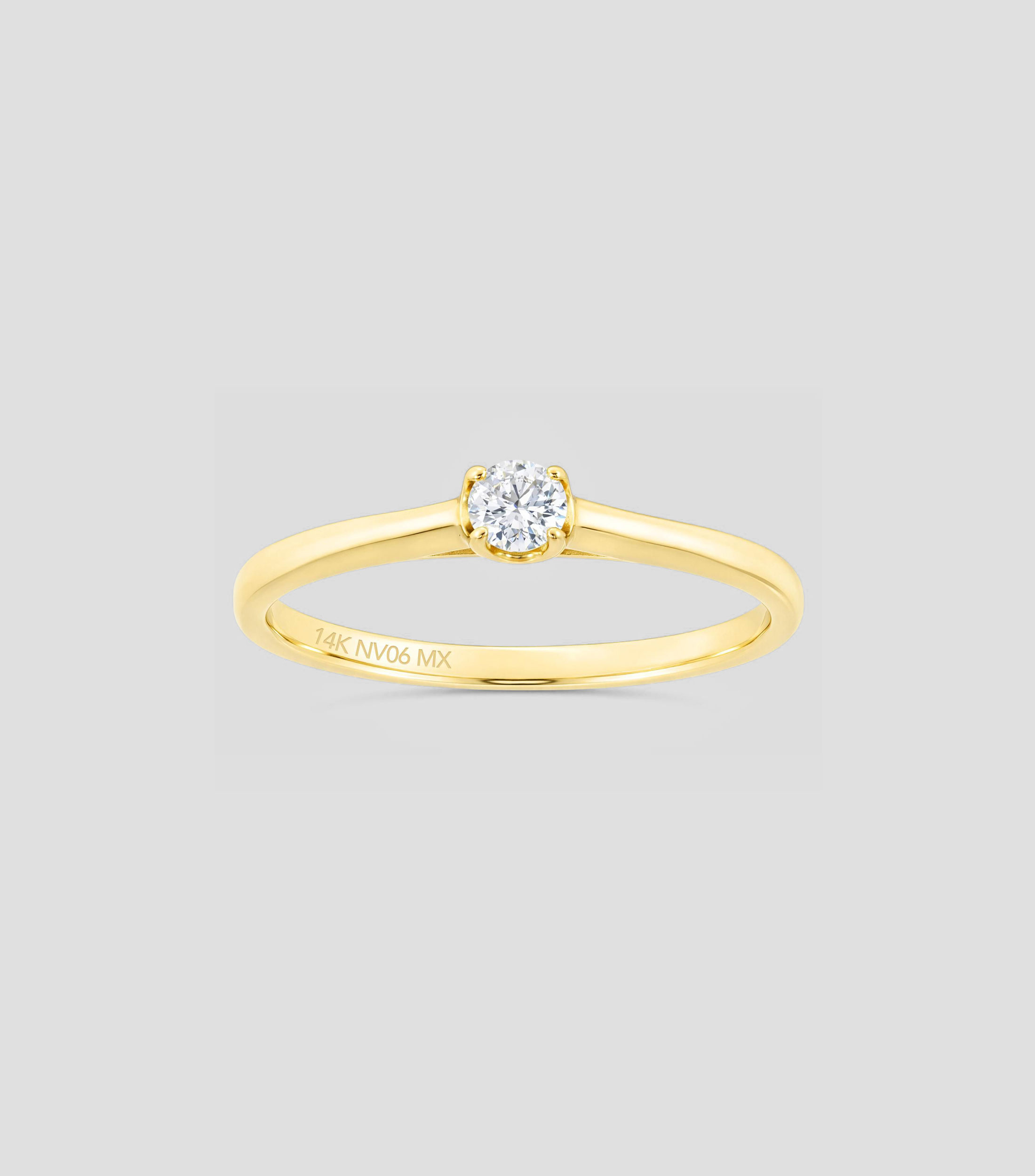 Anillo solitario en Oro amarillo de 14 Kilates con diamante Mujer