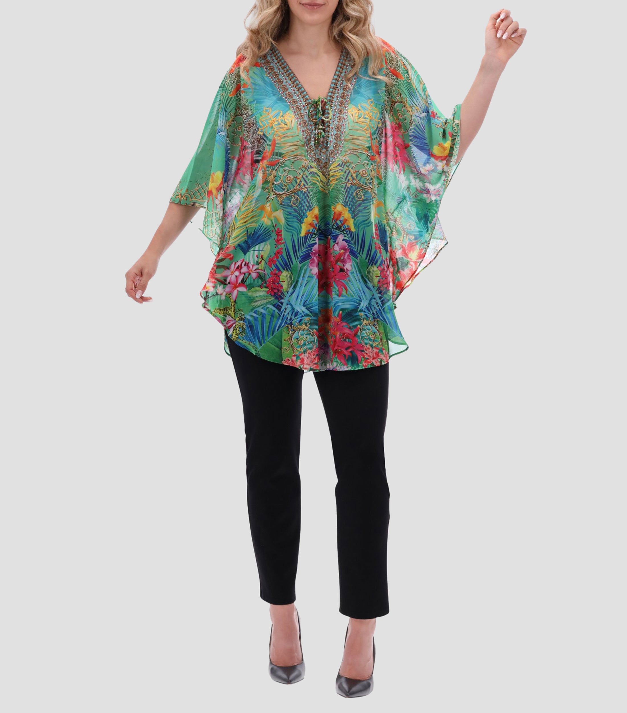 Blusa estampada manga corta Mujer